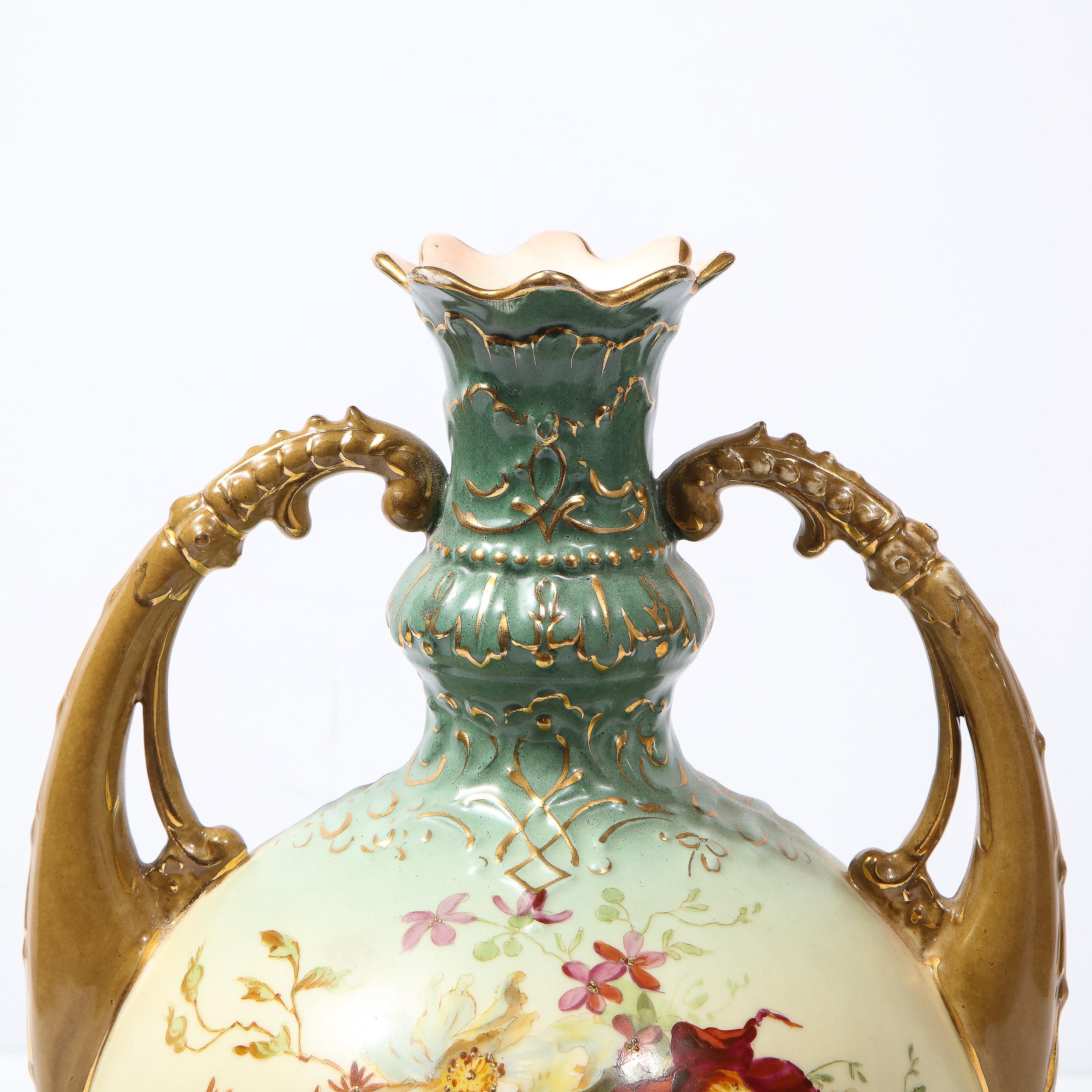 Austrian Antique Art Nouveau Hand Painted Handled Vase by EW For Sale 10
