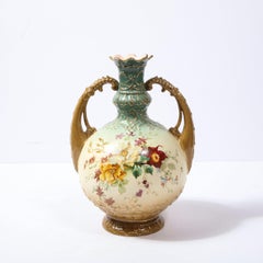 Austrian Antique Art Nouveau Hand Painted Handled Vase by EW