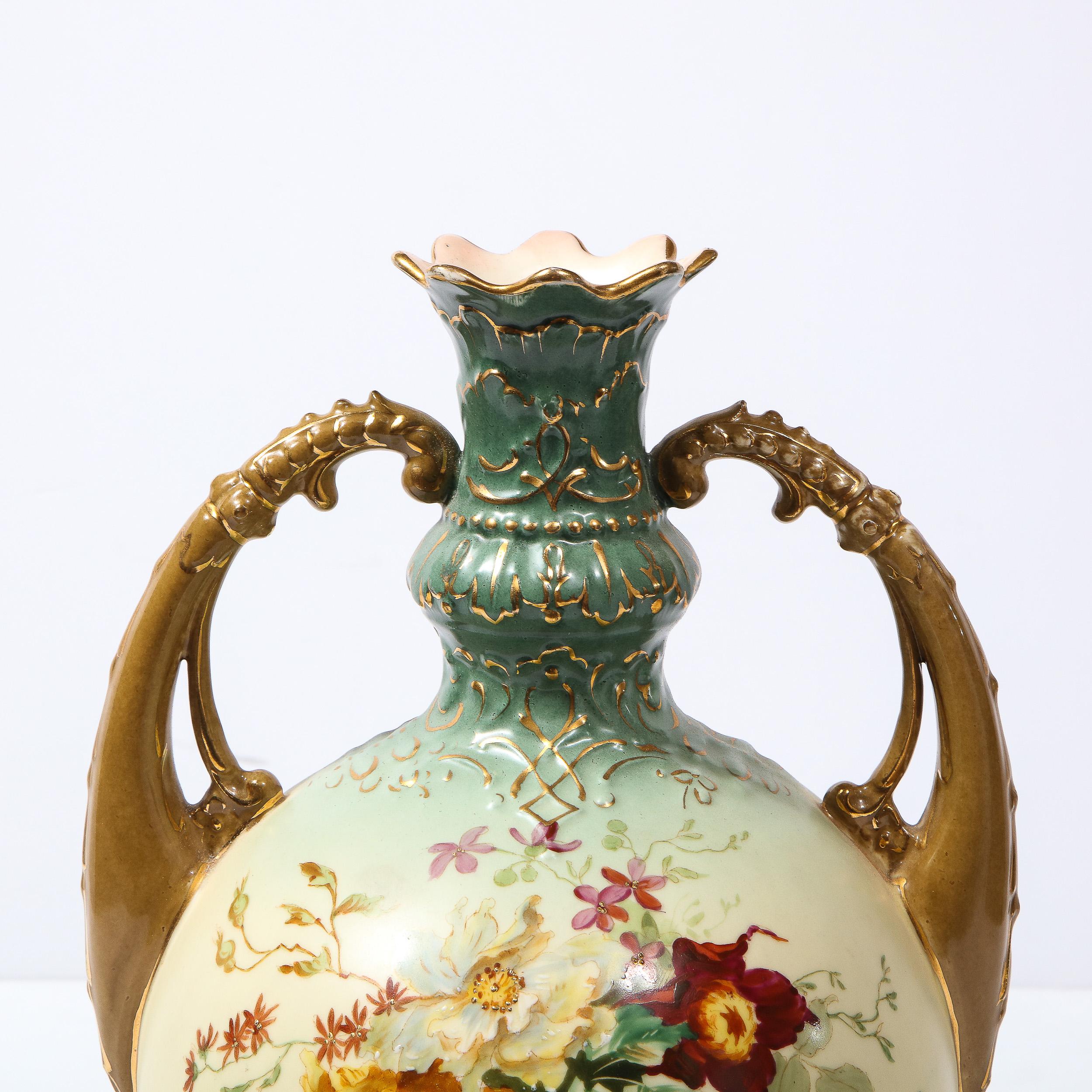 Austrian Antique Art Nouveau Hand Painted Handled Vase by EW In Excellent Condition For Sale In New York, NY
