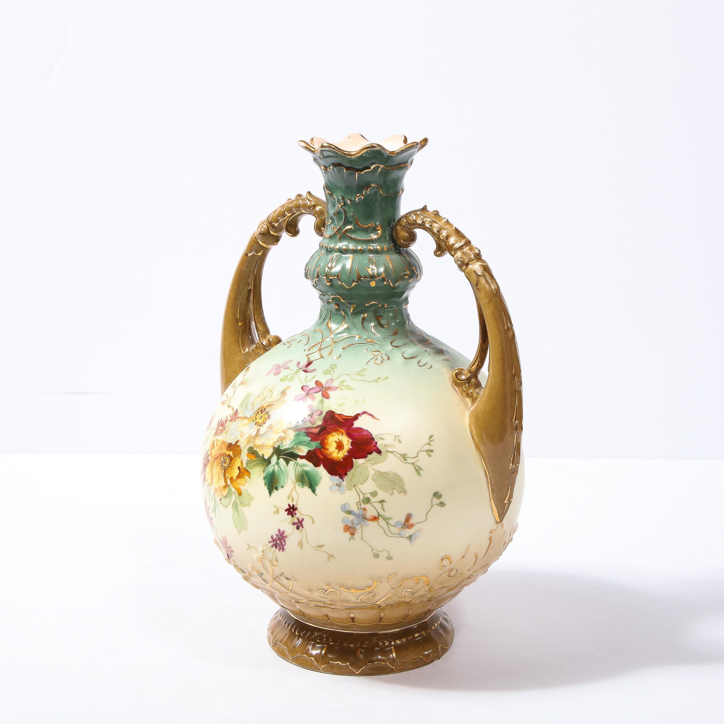 Austrian Antique Art Nouveau Hand Painted Handled Vase by EW For Sale 1