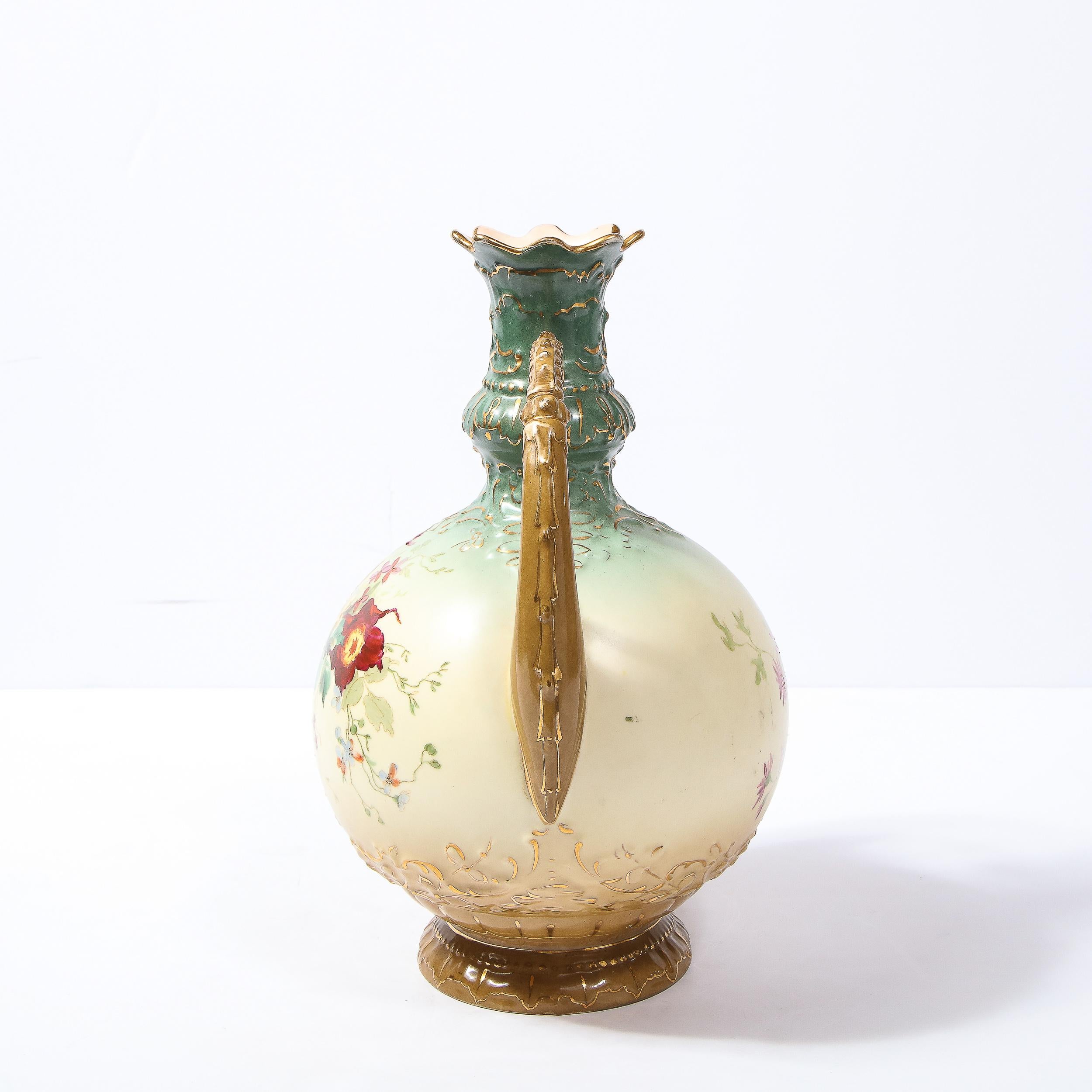Austrian Antique Art Nouveau Hand Painted Handled Vase by EW For Sale 2