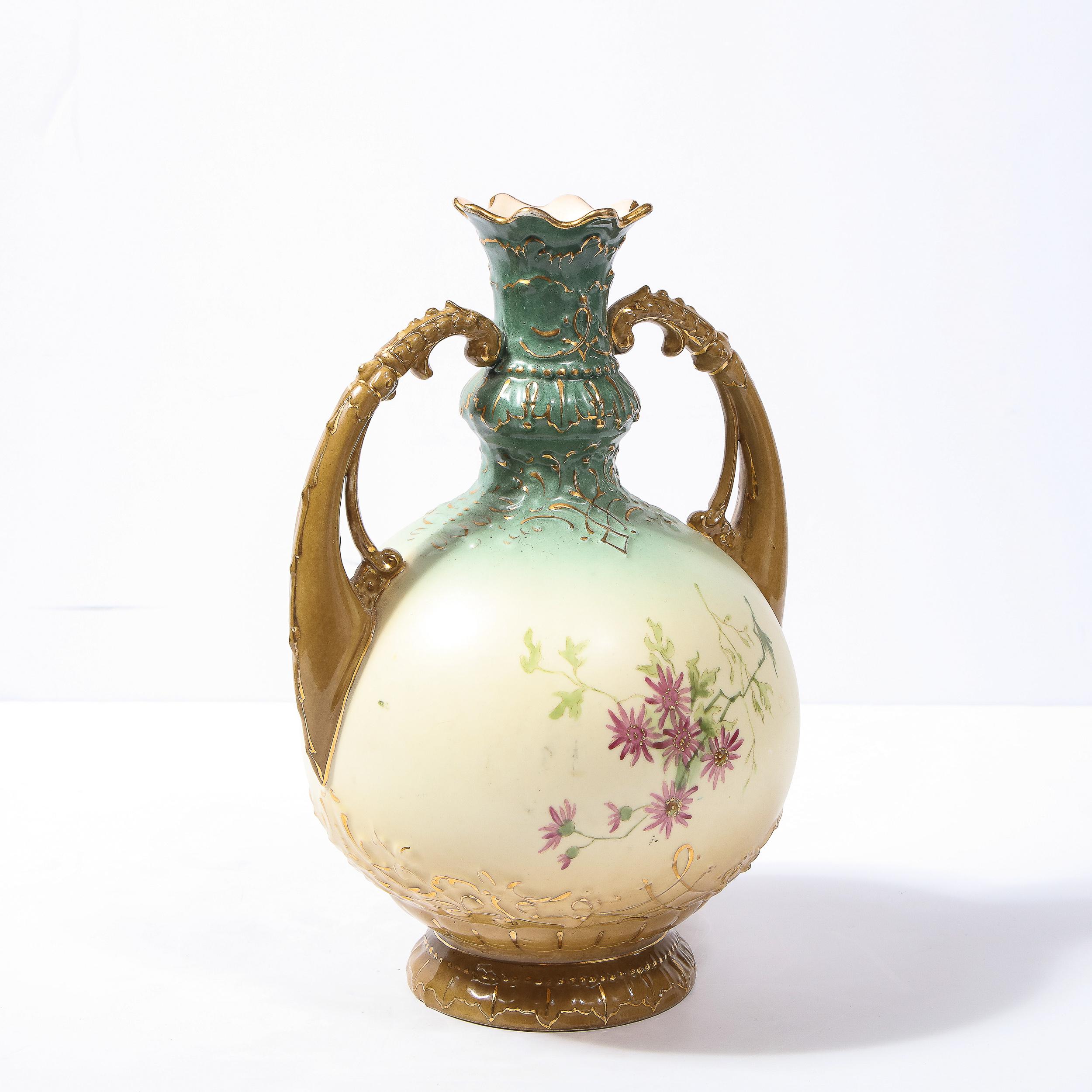 Austrian Antique Art Nouveau Hand Painted Handled Vase by EW For Sale 3