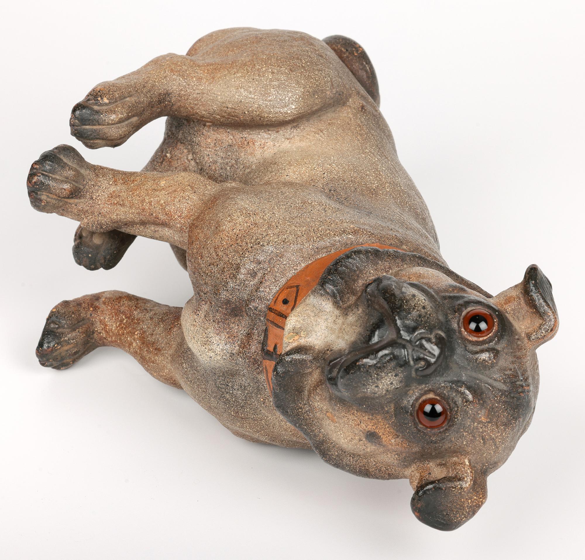 Jugendstil Austrian Antique Cold Painted Art Pottery Pug Dog Figure For Sale