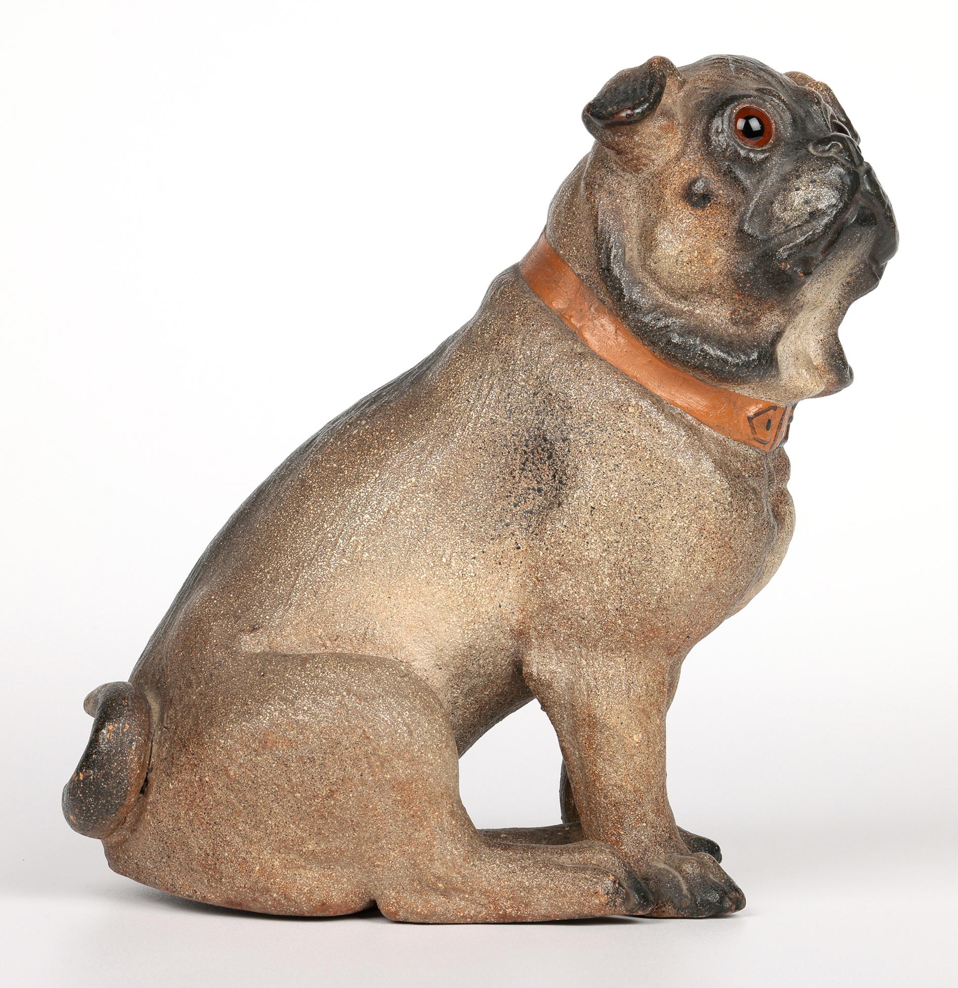 Hand-Crafted Austrian Antique Cold Painted Art Pottery Pug Dog Figure For Sale