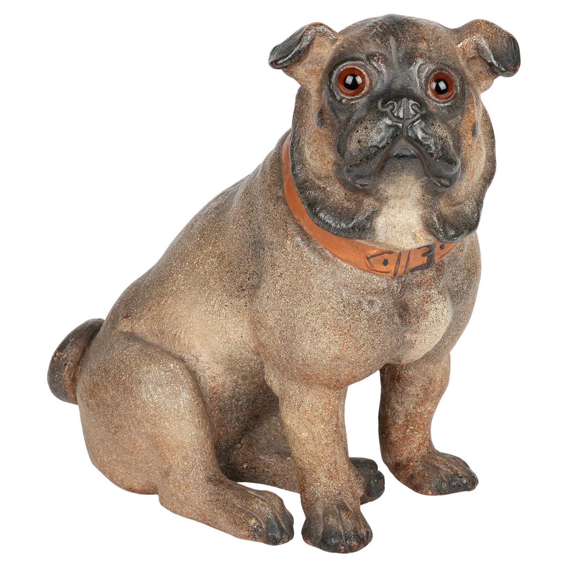 Austrian Antique Cold Painted Art Pottery Pug Dog Figure For Sale
