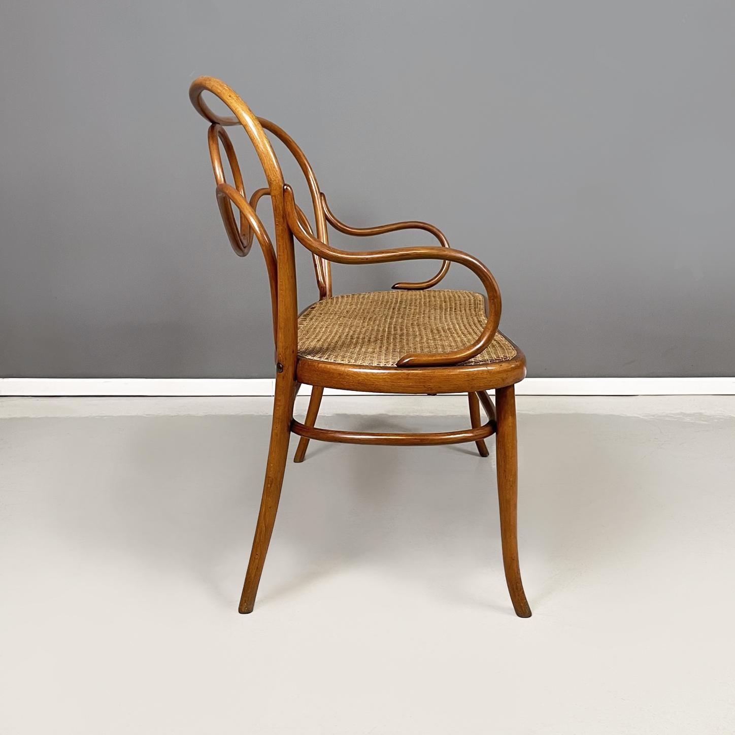 Austrian antique Wooden and Vienna straw two-seater bench by Thonet, early 1900s In Good Condition In MIlano, IT