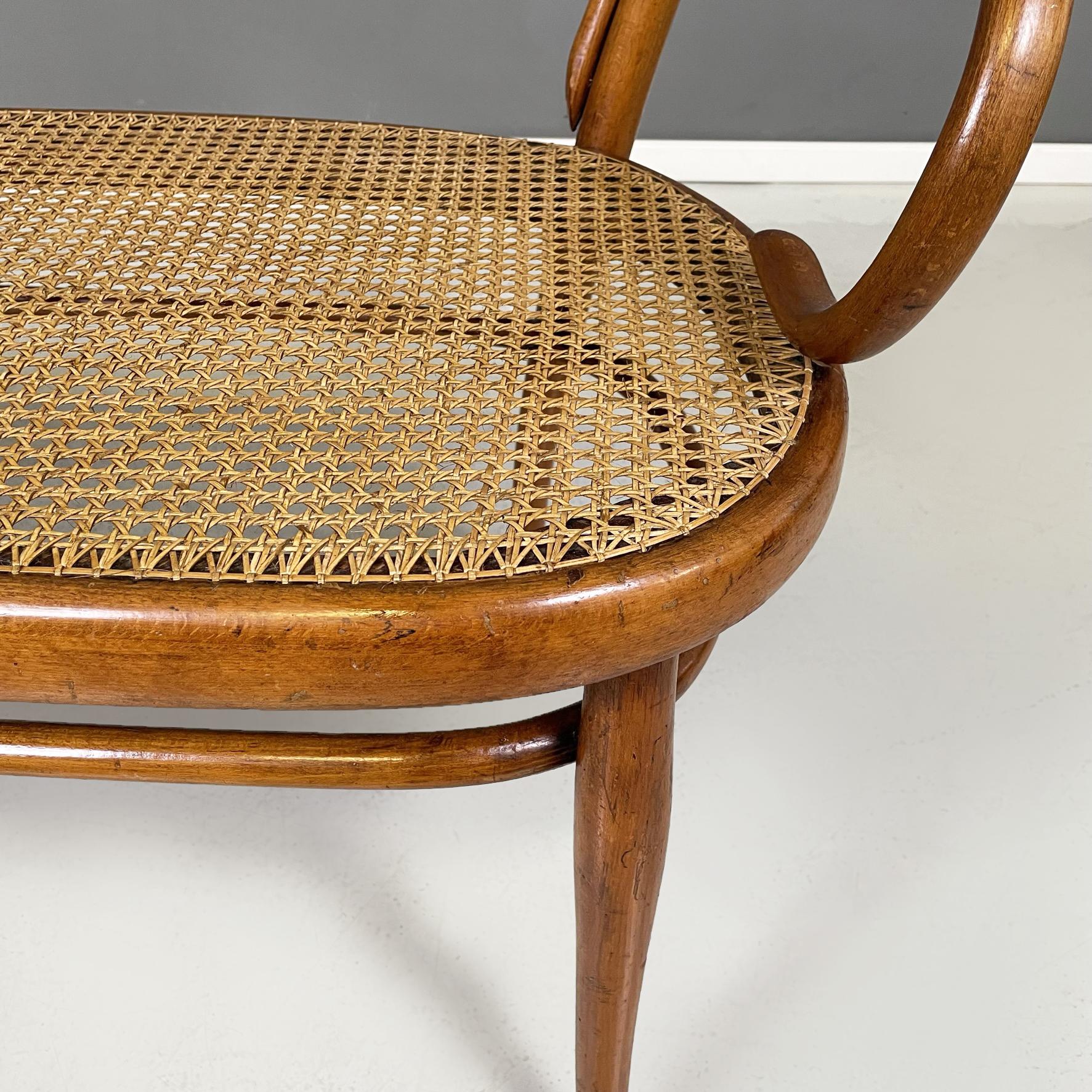 Austrian antique Wooden and Vienna straw two-seater bench by Thonet, early 1900s 4