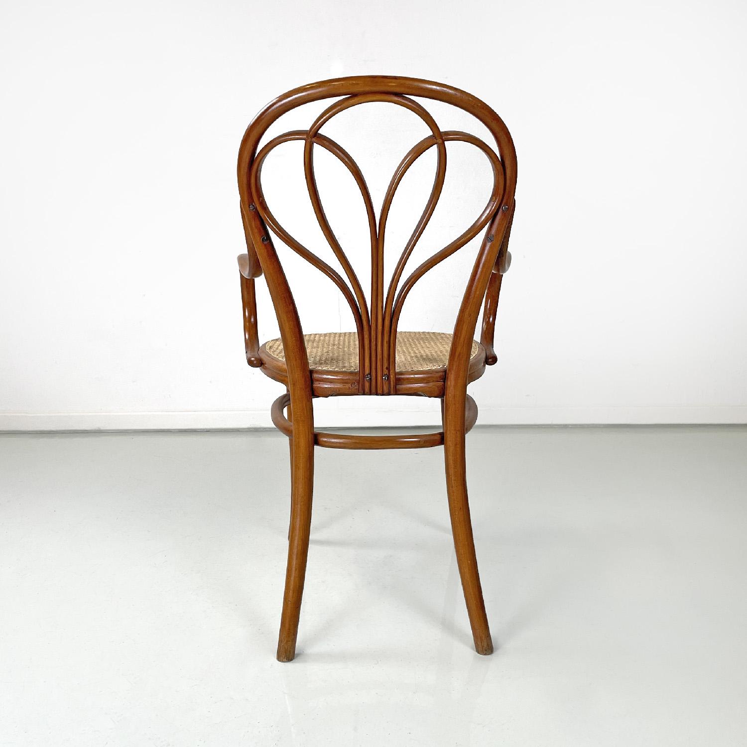 Early 20th Century Austrian antique wooden Thonet armchair with Vienna straw, early 1900s For Sale