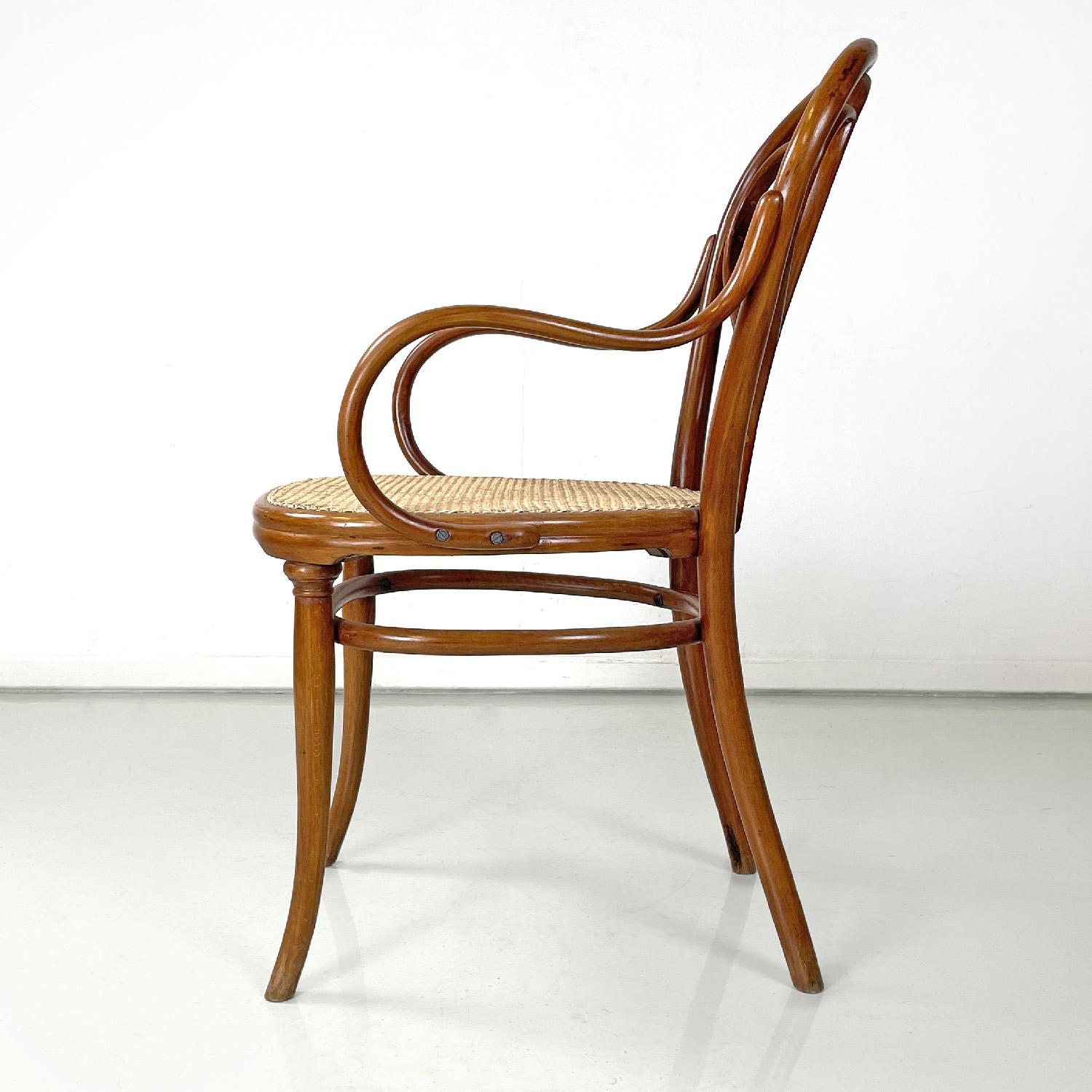 Austrian antique wooden Thonet armchair with Vienna straw, early 1900s For Sale 1