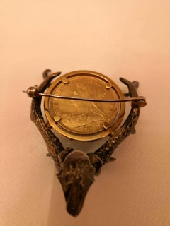 Austrian Antler Brooch with English Gold Medal