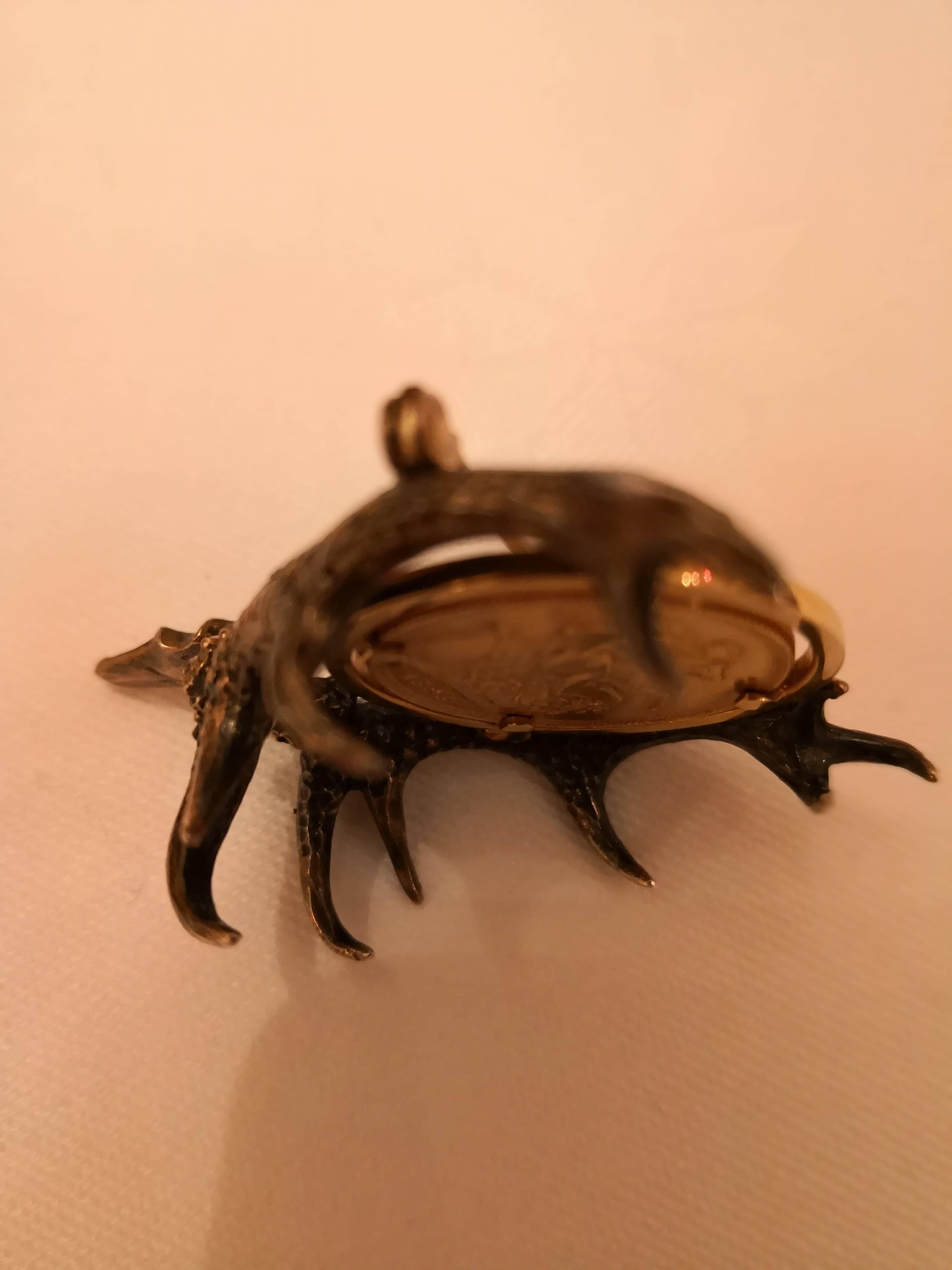 Hand-Crafted Austrian Antler Brooch with English Gold Medal For Sale