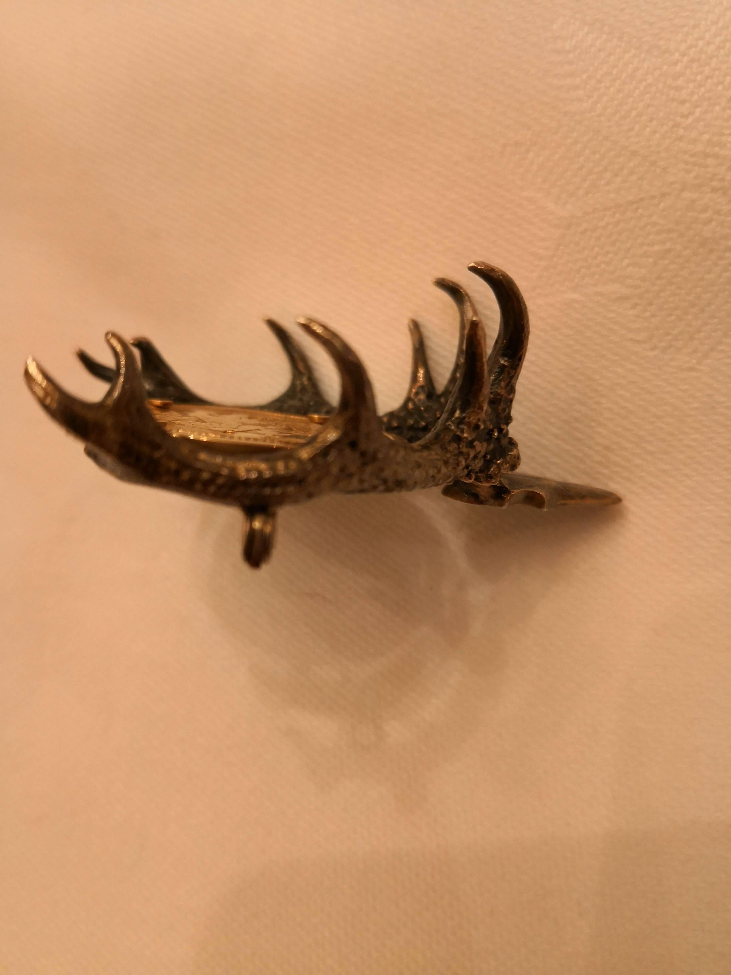 20th Century Austrian Antler Brooch with English Gold Medal For Sale