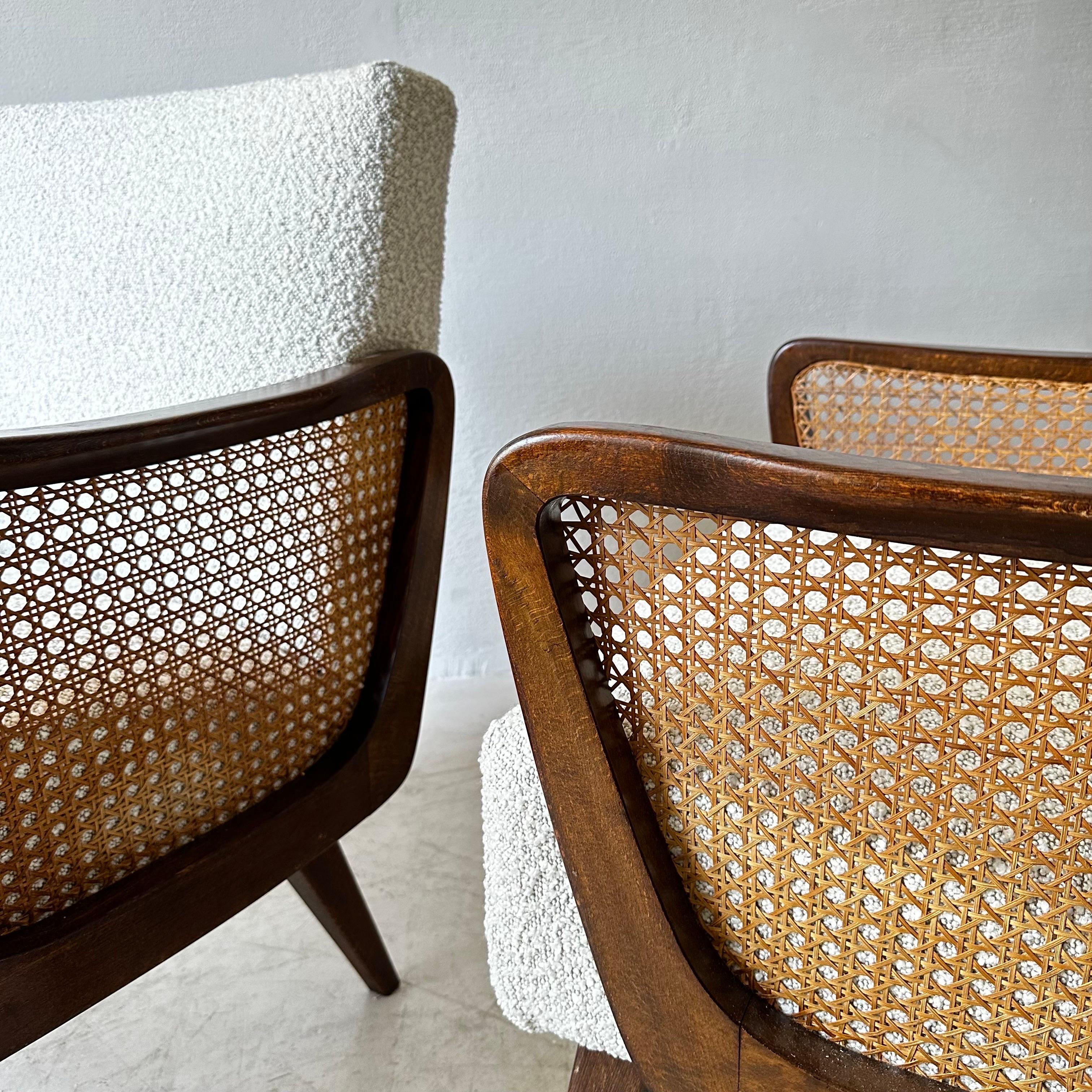 Austrian Arm Chairs in Boucle and Wicker, 1950s For Sale 5