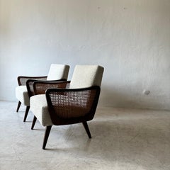 Austrian Arm Chairs in Boucle and Wicker, 1950s