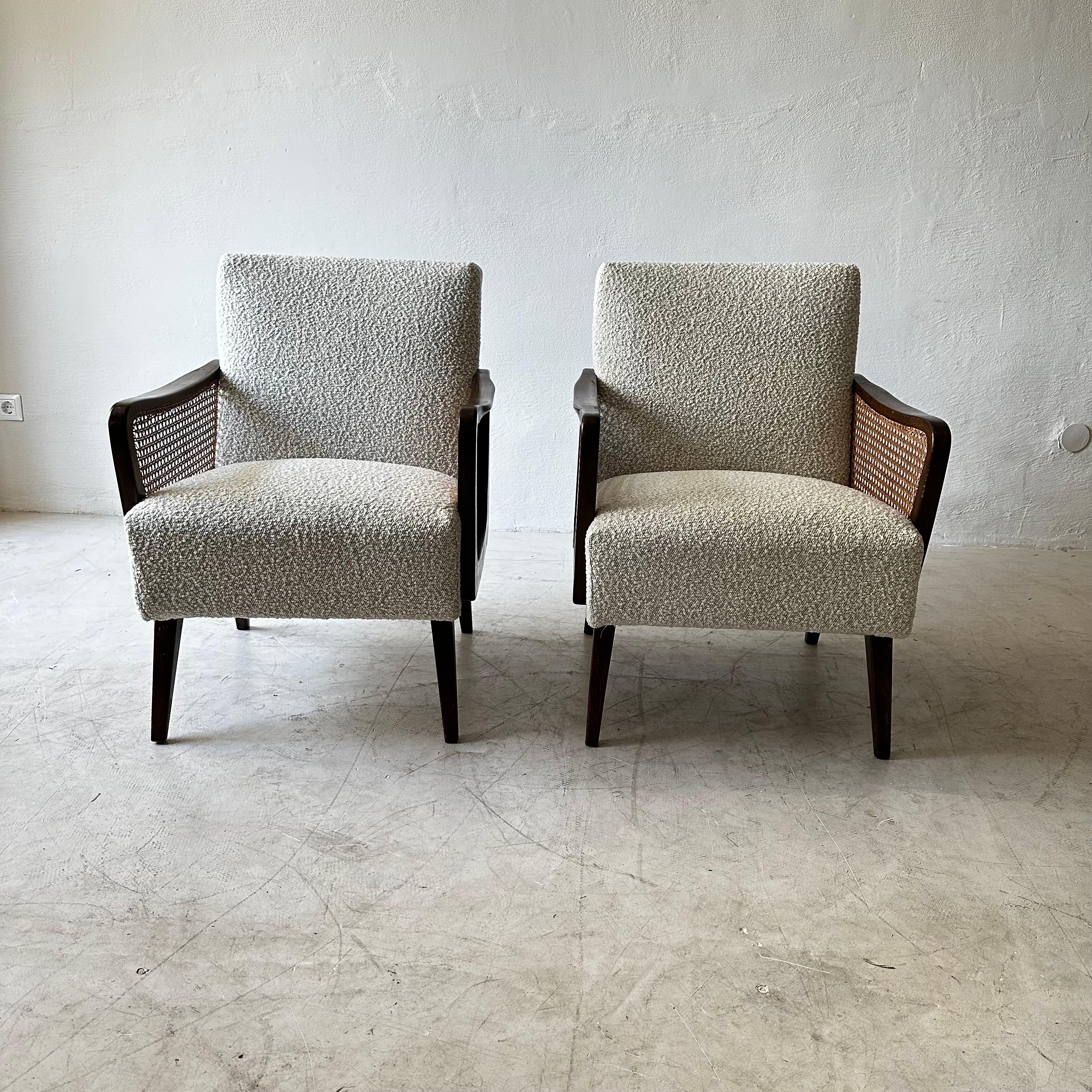 Austrian Arm Chairs in Boucle and Wicker, 1950s For Sale 2