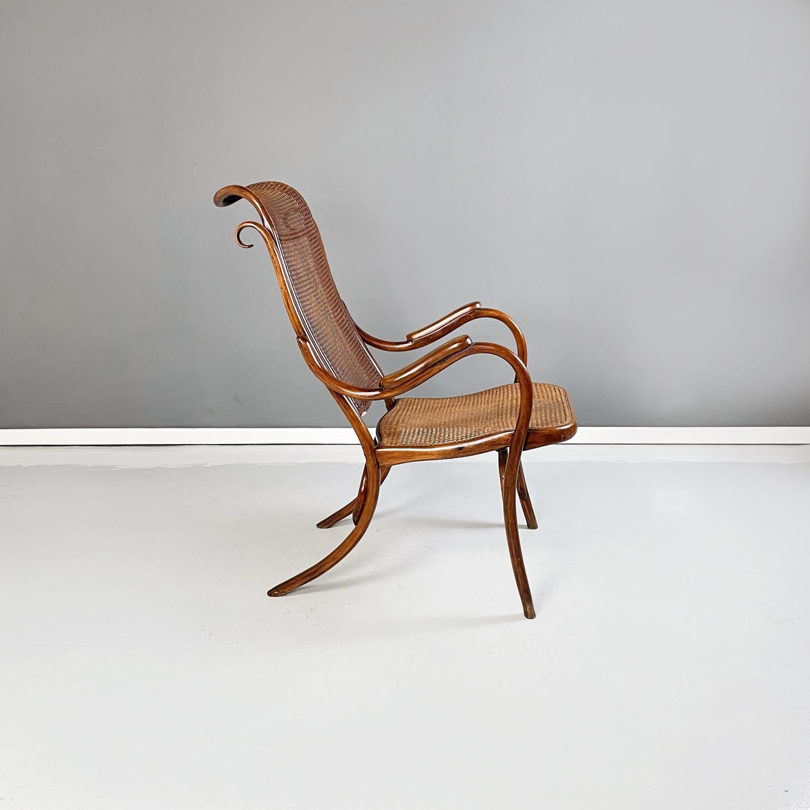 Vienna Secession Austrian Armchair with Dark Brown Straw and Solid Wood in Thonet Style, 1900s For Sale