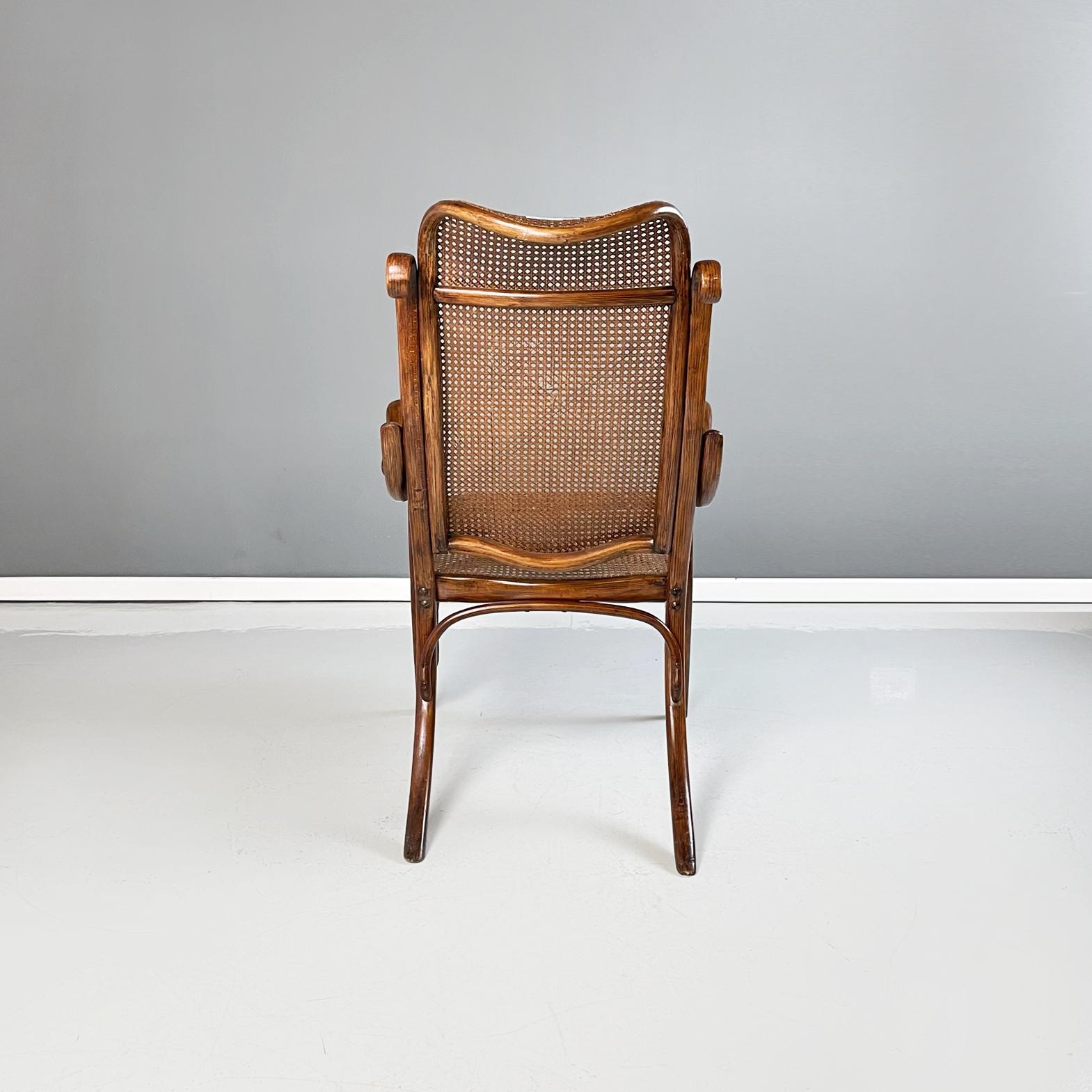 20th Century Austrian Armchair with Dark Brown Straw and Solid Wood in Thonet Style, 1900s For Sale