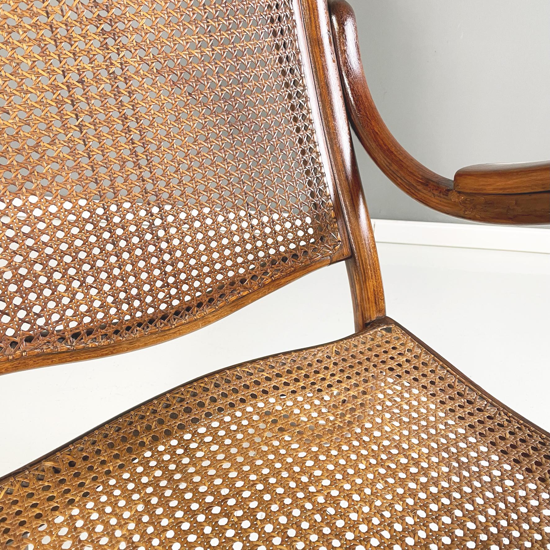 Sillón austriaco de paja marrón oscuro y madera maciza estilo Thonet, 1900 en venta 1