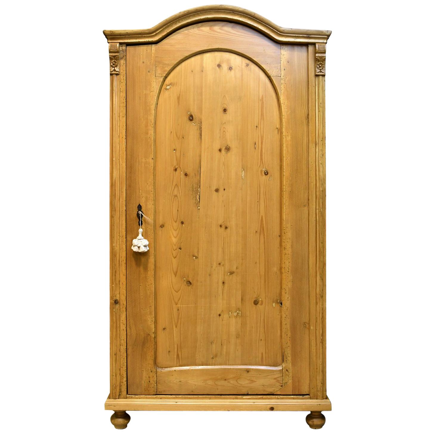 Austrian Armoire in Pine with Single Door and Arched Top, circa 1830