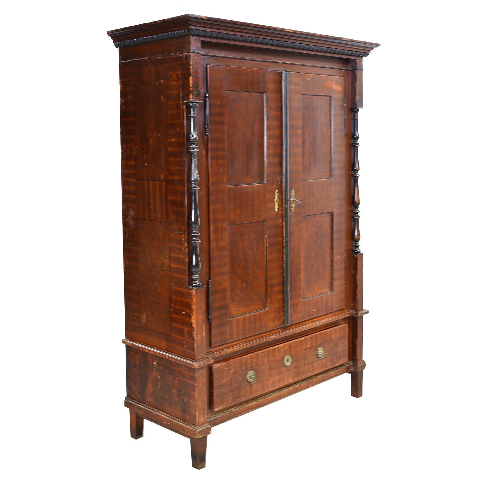 Austrian Armoire with Original Tooled Red Maroon Painted Finish