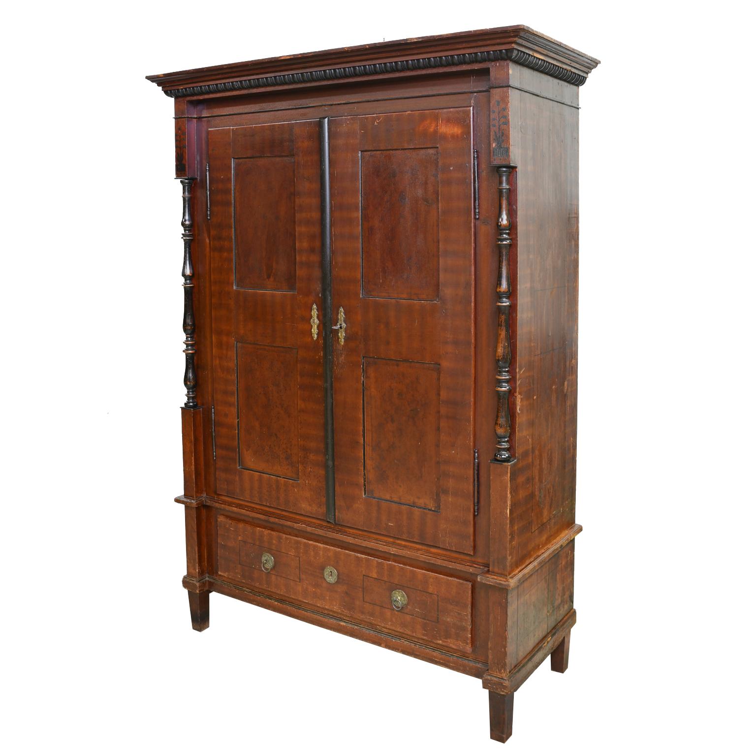 Austrian Armoire with Original Tooled Red/Maroon Painted Finish, circa 1800 In Good Condition In Miami, FL