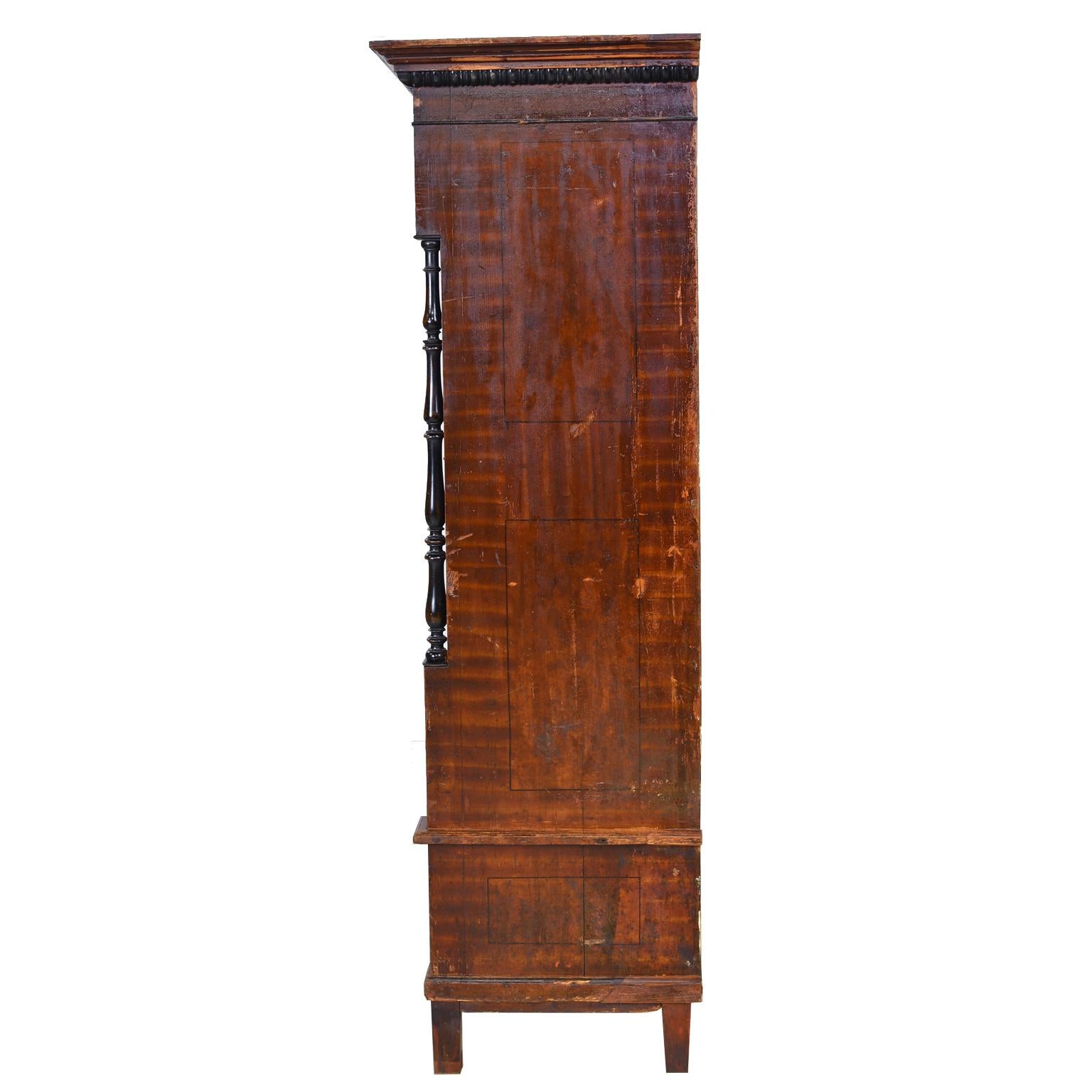 Early 19th Century Austrian Armoire with Original Tooled Red/Maroon Painted Finish, circa 1800
