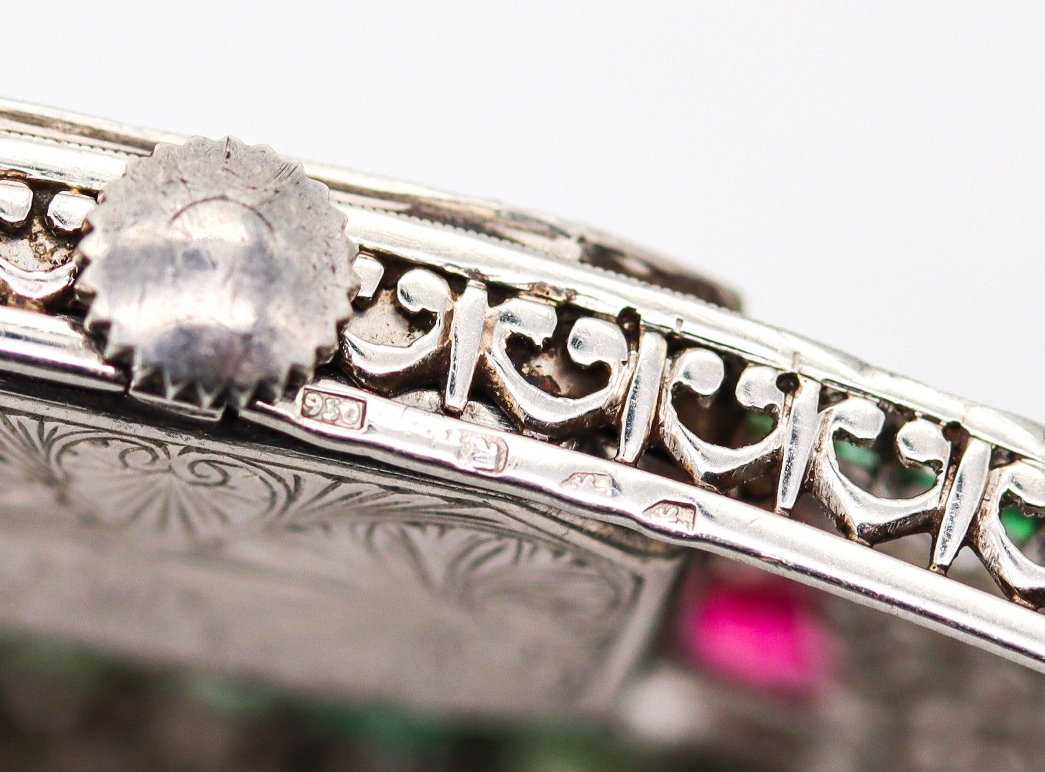 AUSTRIAN Art Deco 1925 Curvex Wristwatch in Platinum With 7.75 Ctw in Gemstones For Sale 10