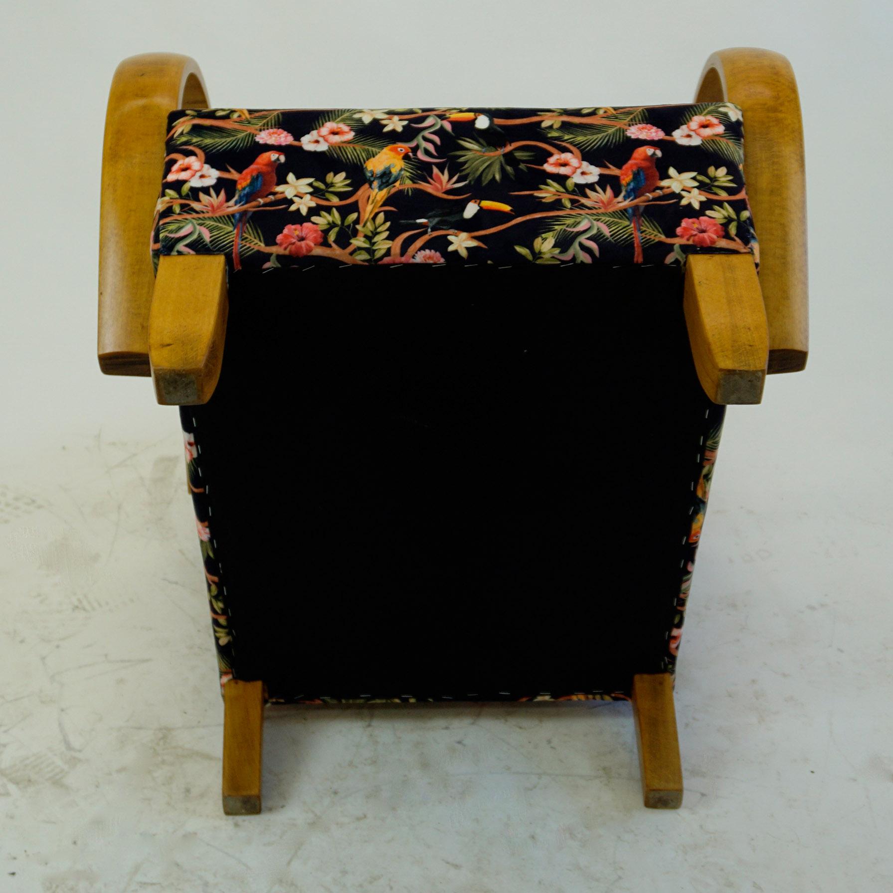 Austrian Art Deco Beechwood Armchair with Black Floral Velvet 6