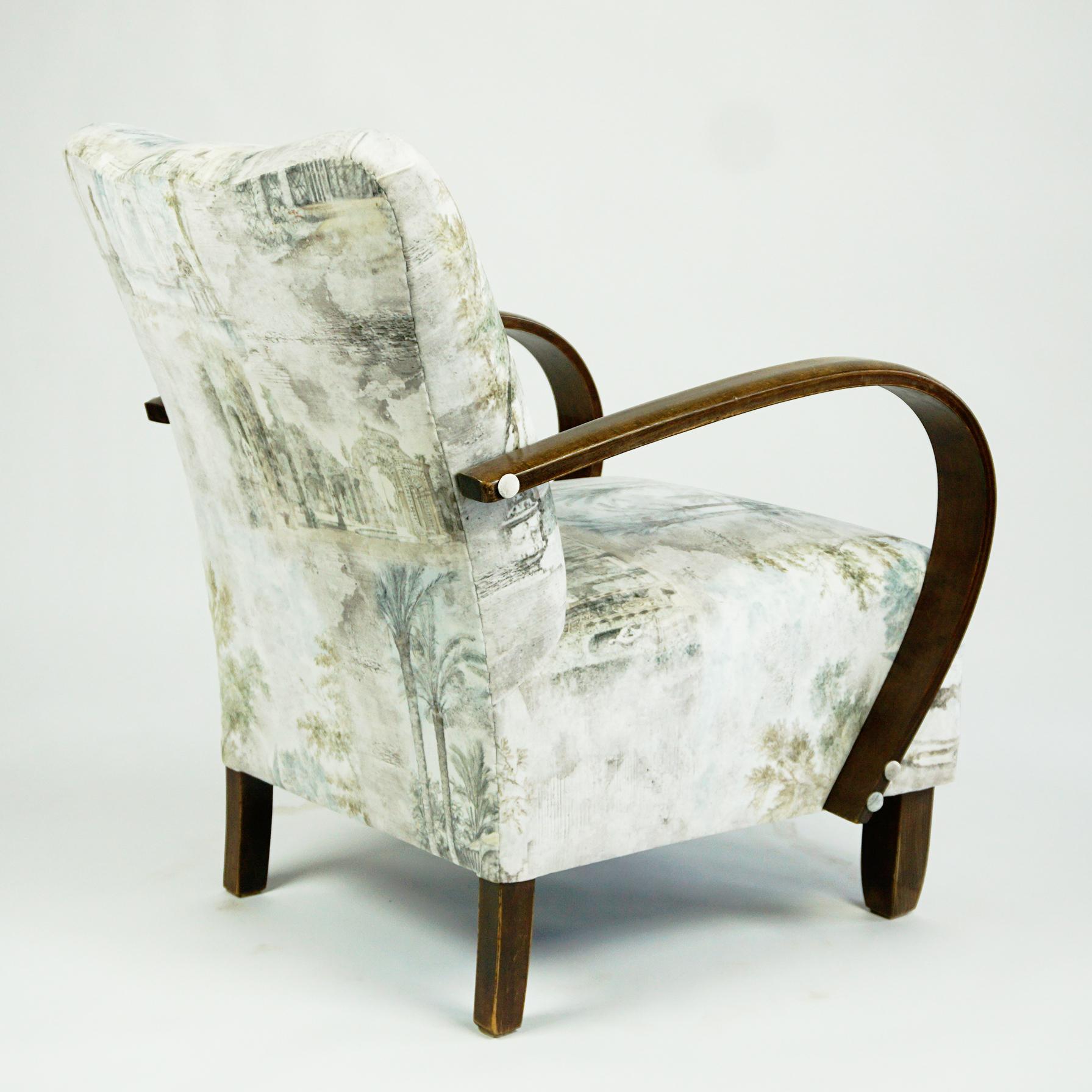 Austrian Art Deco Beechwood Armchair with Renewed White and Light Grey Velvet 1