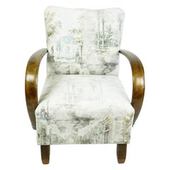 Austrian Art Deco Beechwood Armchair with Renewed White and Light Grey Velvet