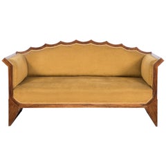 Austrian Art Deco Black Walnut Veneered Barrel Back Sofa, 1930s
