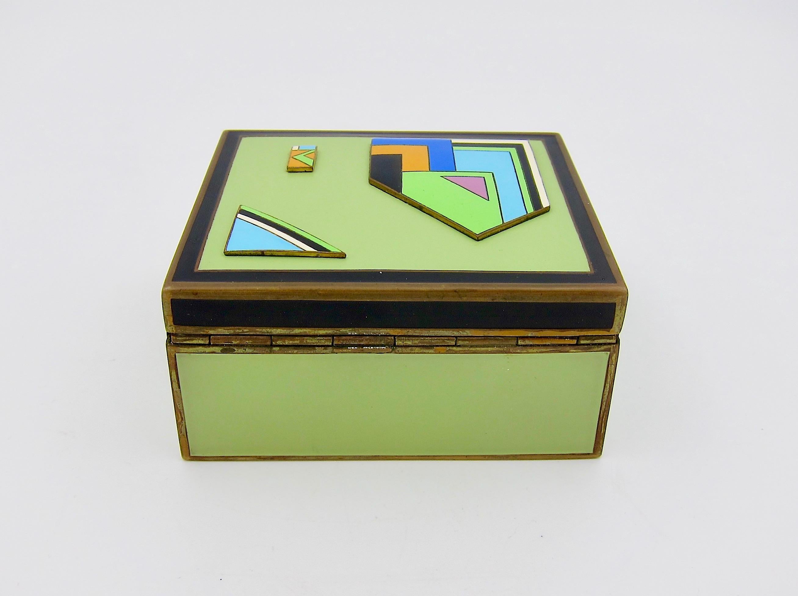 Austrian Art Deco Box with Polychrome Enamel Avant Garde Decor, circa 1930 2