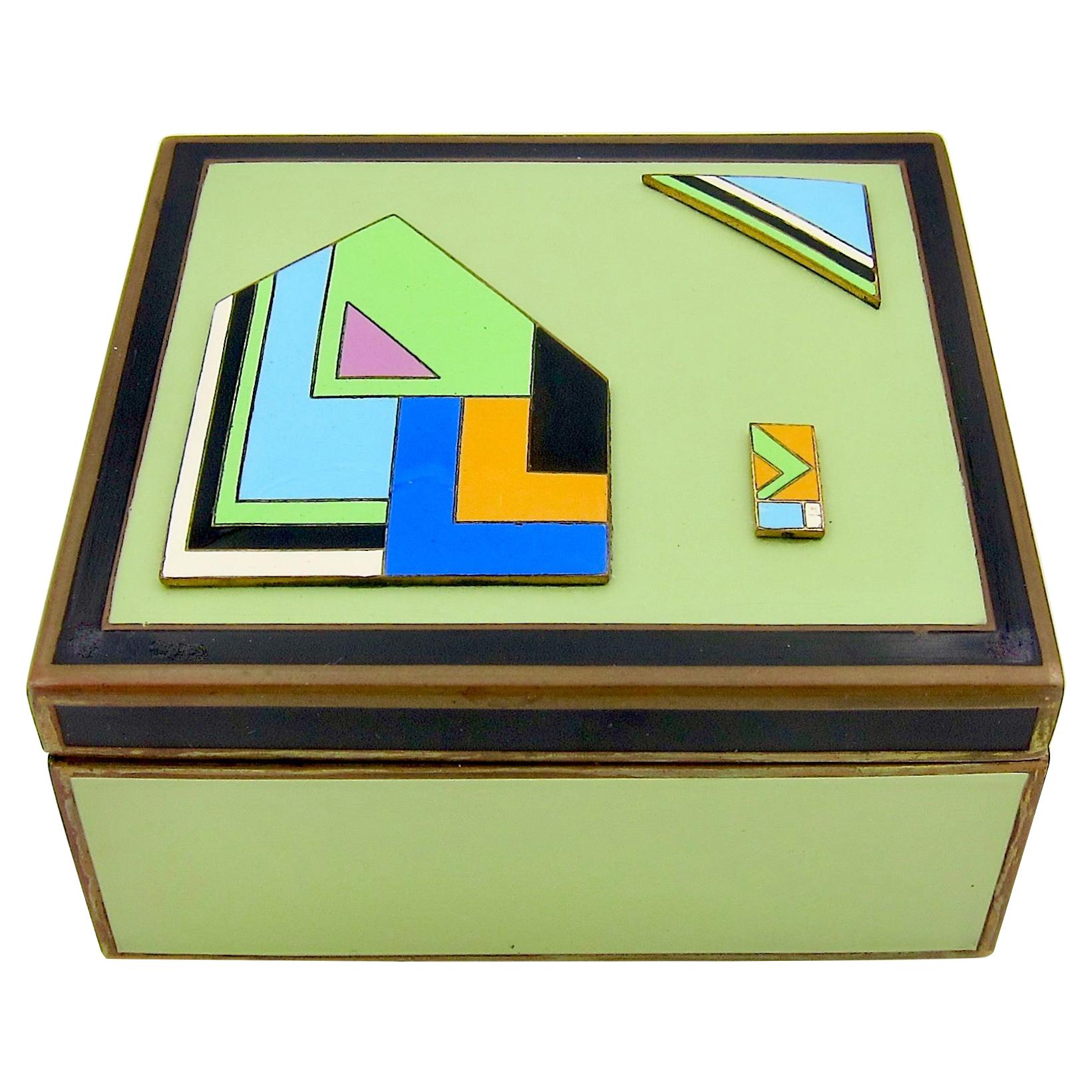 Austrian Art Deco Box with Polychrome Enamel Avant Garde Decor, circa 1930