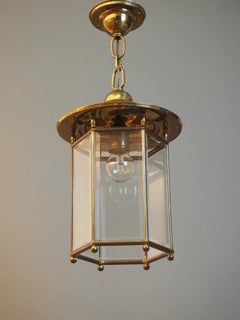 Austrian Art Deco Brass and Glass Lantern, circa 1940s