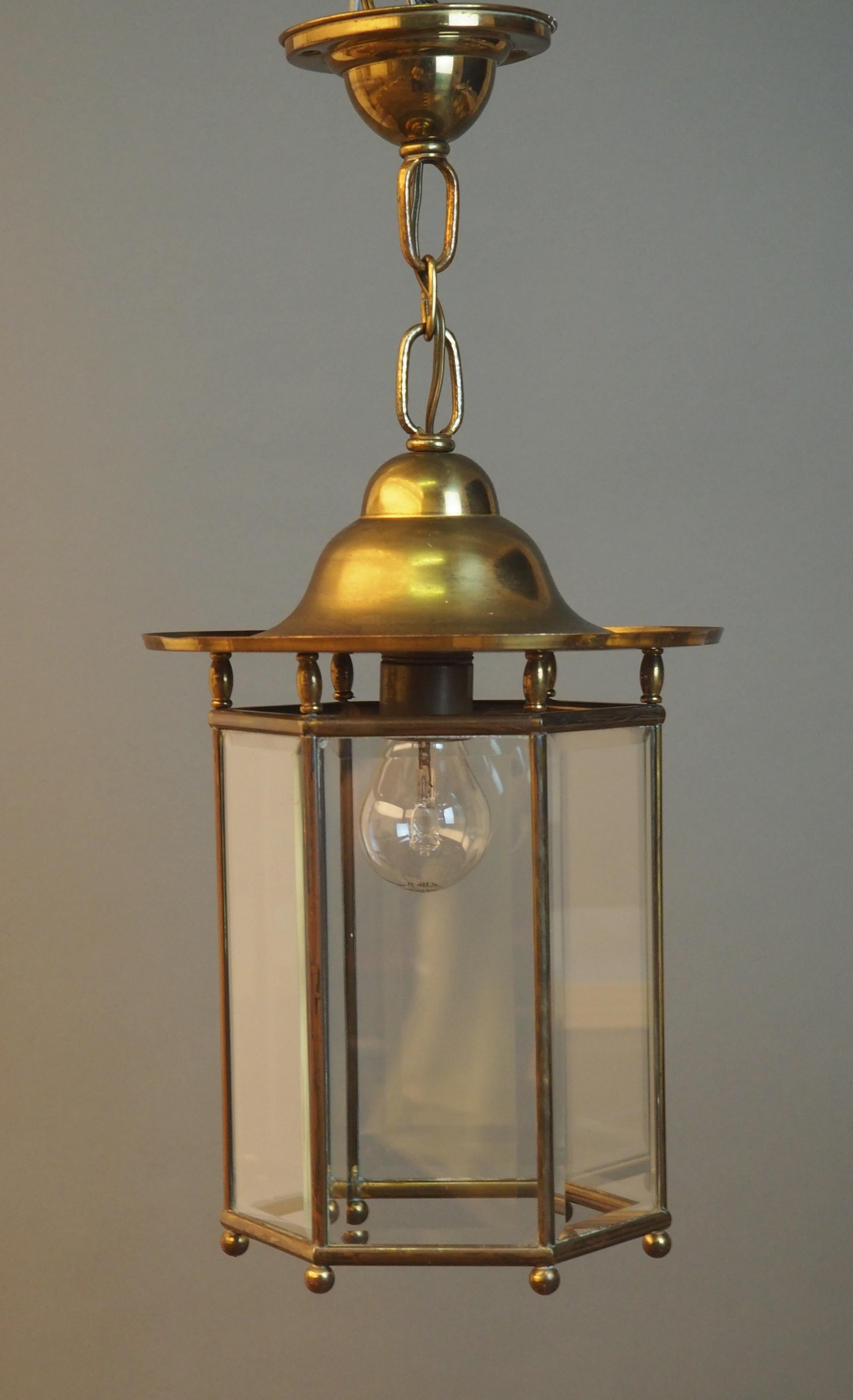 Austrian Art Deco Brass and Glass Lantern, circa 1940s 2