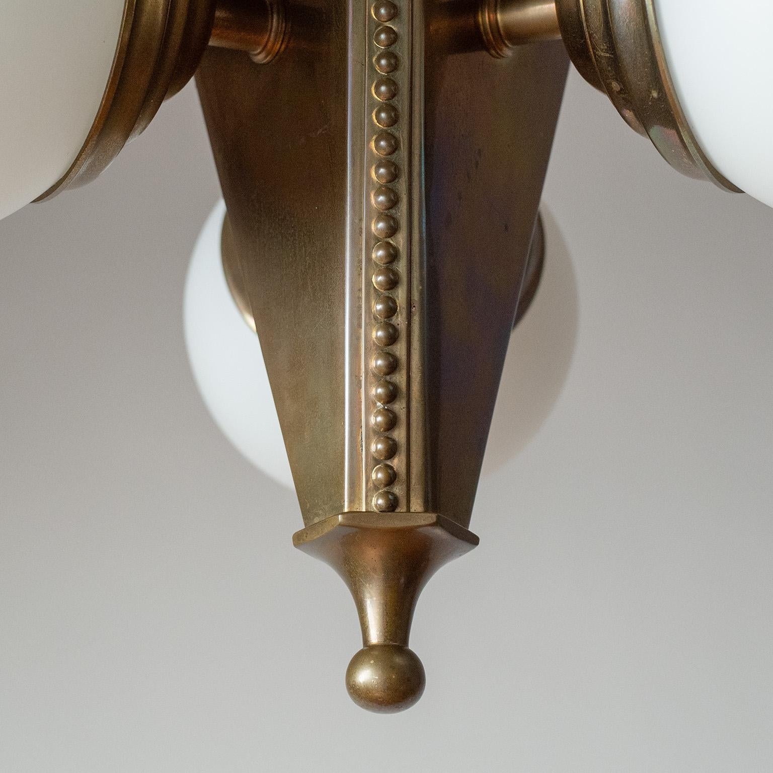 Austrian Art Deco Brass And Satin Glass Chandelier 3