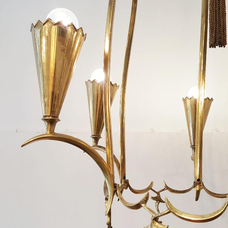 Austrian Art Deco Brass Chandelier in the Style of Dagobert Peche In Good Condition In Vienna, AT