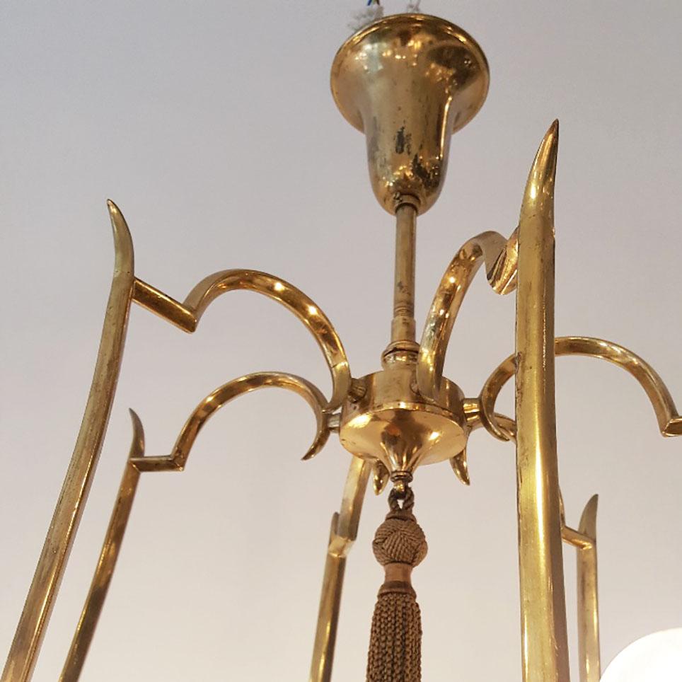 Austrian Art Deco Brass Chandelier in the Style of Dagobert Peche 2