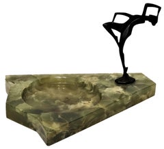 Austrian Art Deco Bronze and Green Agate Vide-Poche, ca. 1920s