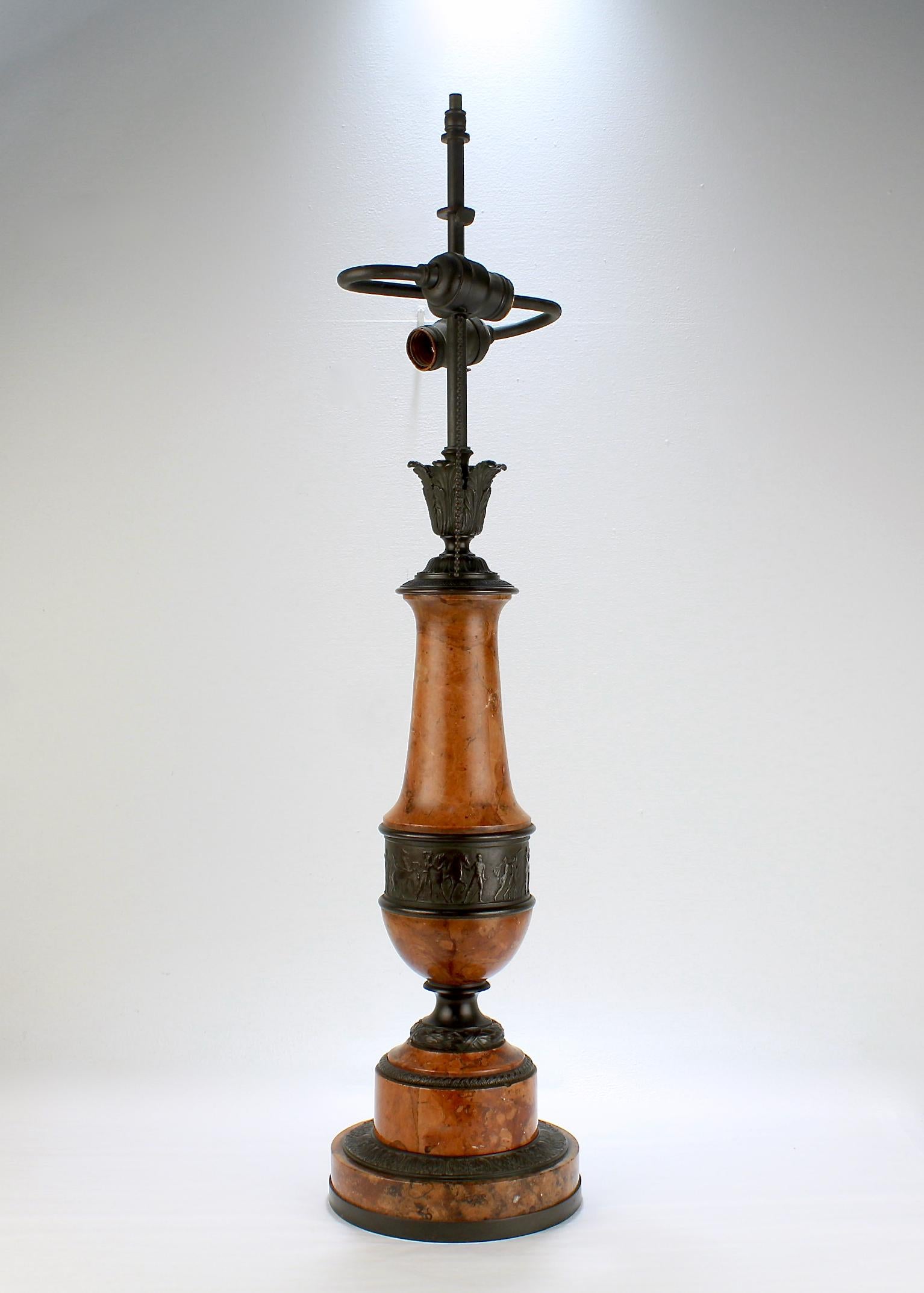 Austrian Art Deco Bronze and Rouge Marble Lamp Retailed by B. Altman & Co. In Good Condition For Sale In Philadelphia, PA