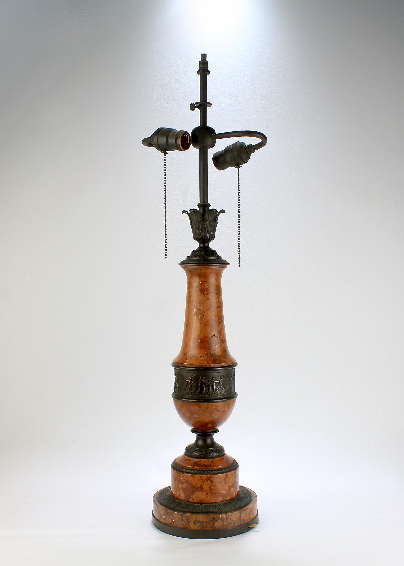20th Century Austrian Art Deco Bronze and Rouge Marble Lamp Retailed by B. Altman & Co. For Sale