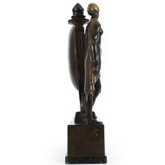 Austrian Art Deco Bronze Sculpture Mantel Clock by Anton Grath circa 1925