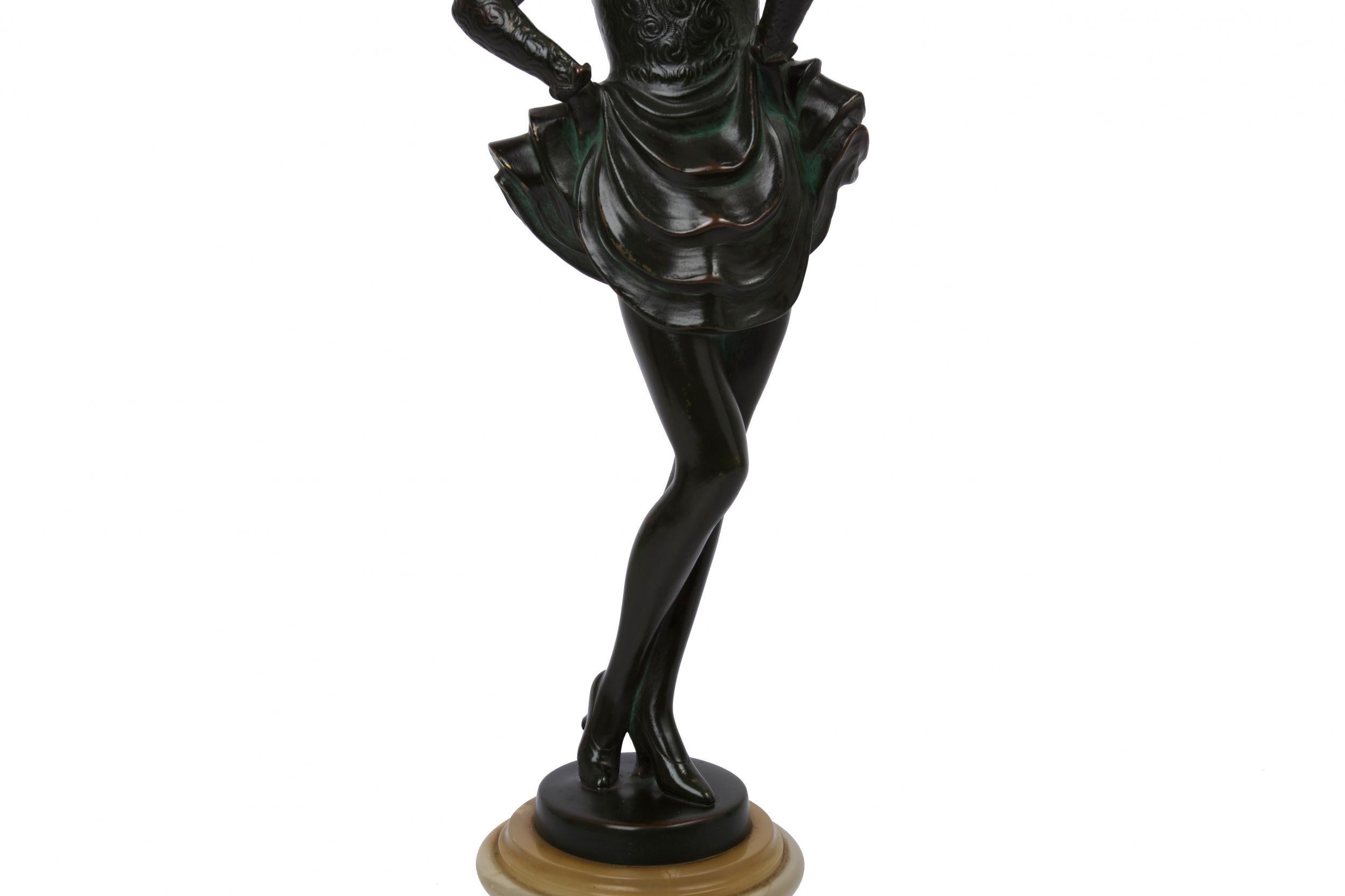 20th Century Austrian Art Deco Bronze Sculpture of Dancing Girl by Josef Lorenzl, circa 1920s For Sale