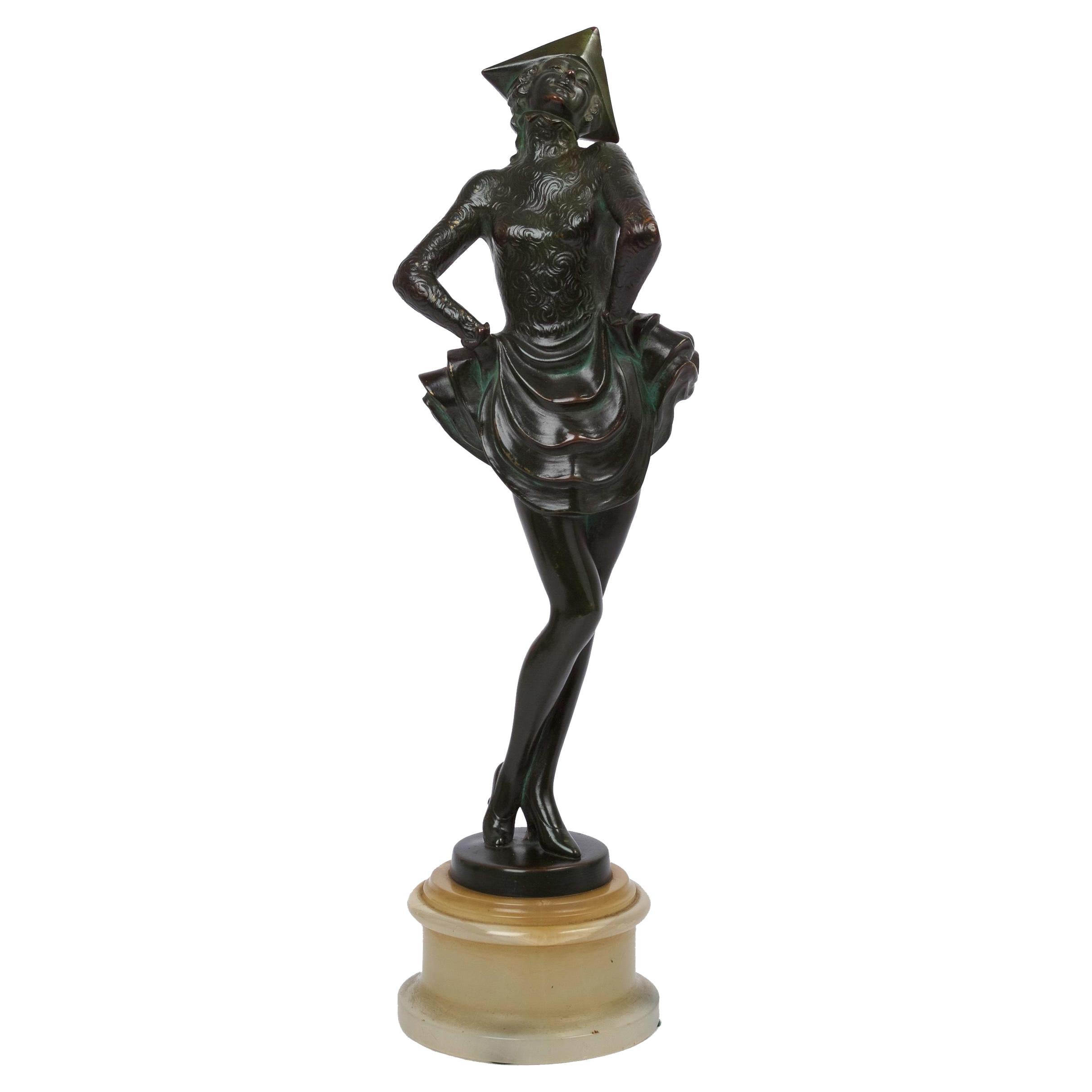 Sculpture autrichienne Art déco en bronze d'une jeune fille dansant par Josef Lorenzl, années 1920