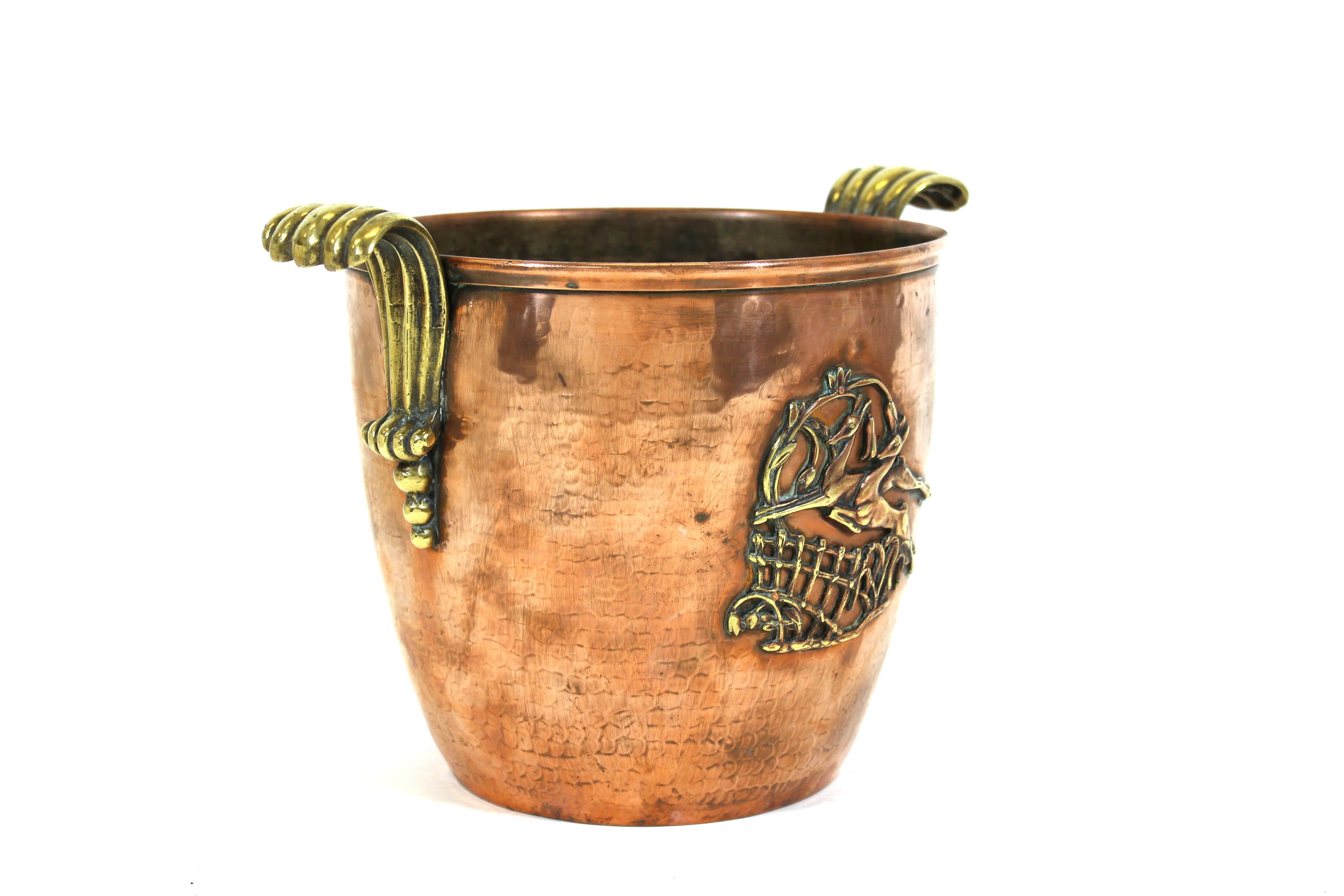 Austrian Art Deco Champagne or Wine Bucket in Copper & Brass with Gazelle Decor In Good Condition In New York, NY