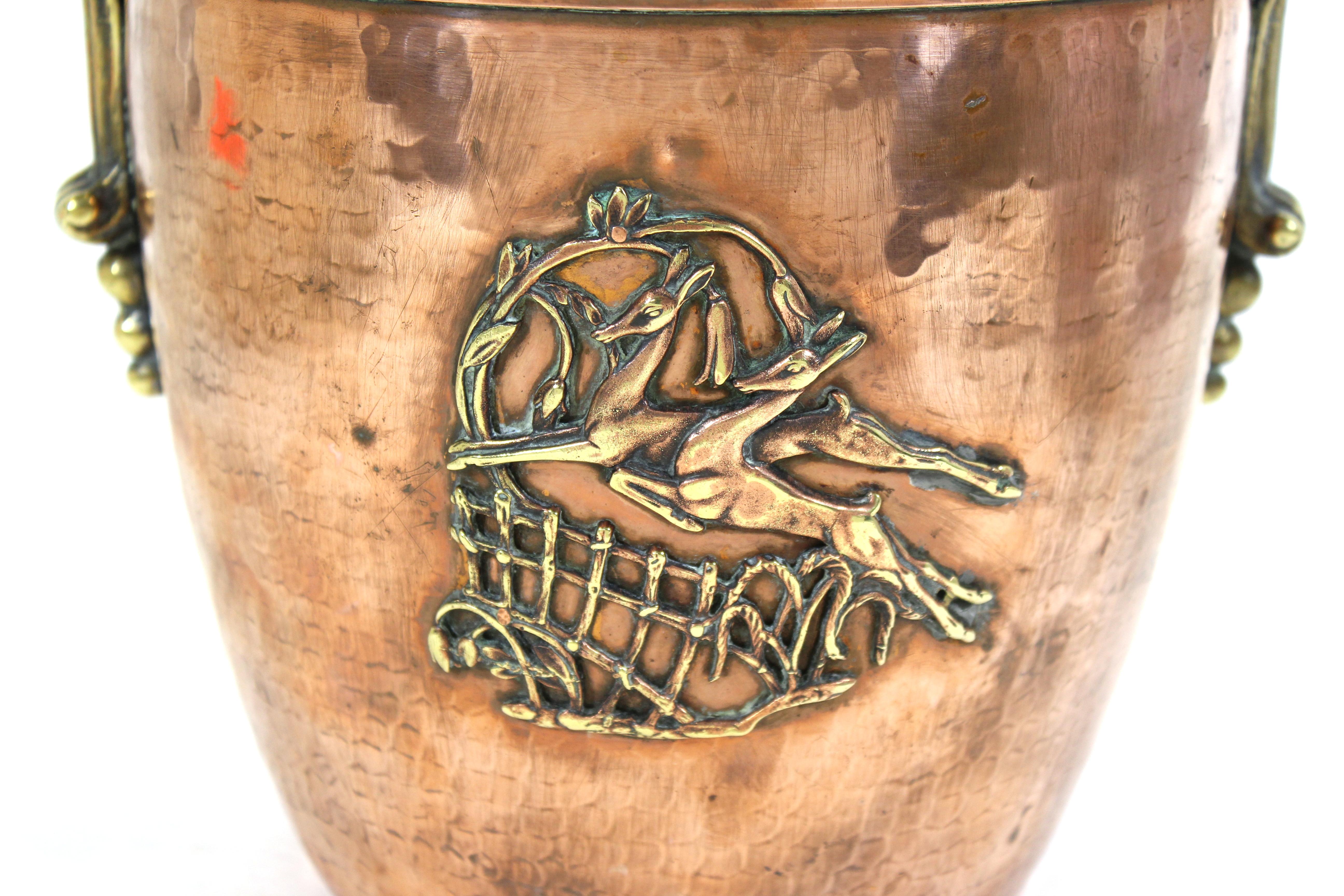 Austrian Art Deco Champagne or Wine Bucket in Copper & Brass with Gazelle Decor 4