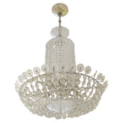 Lustre panier Art déco autrichien en cristal avec perles facettées, années 1930