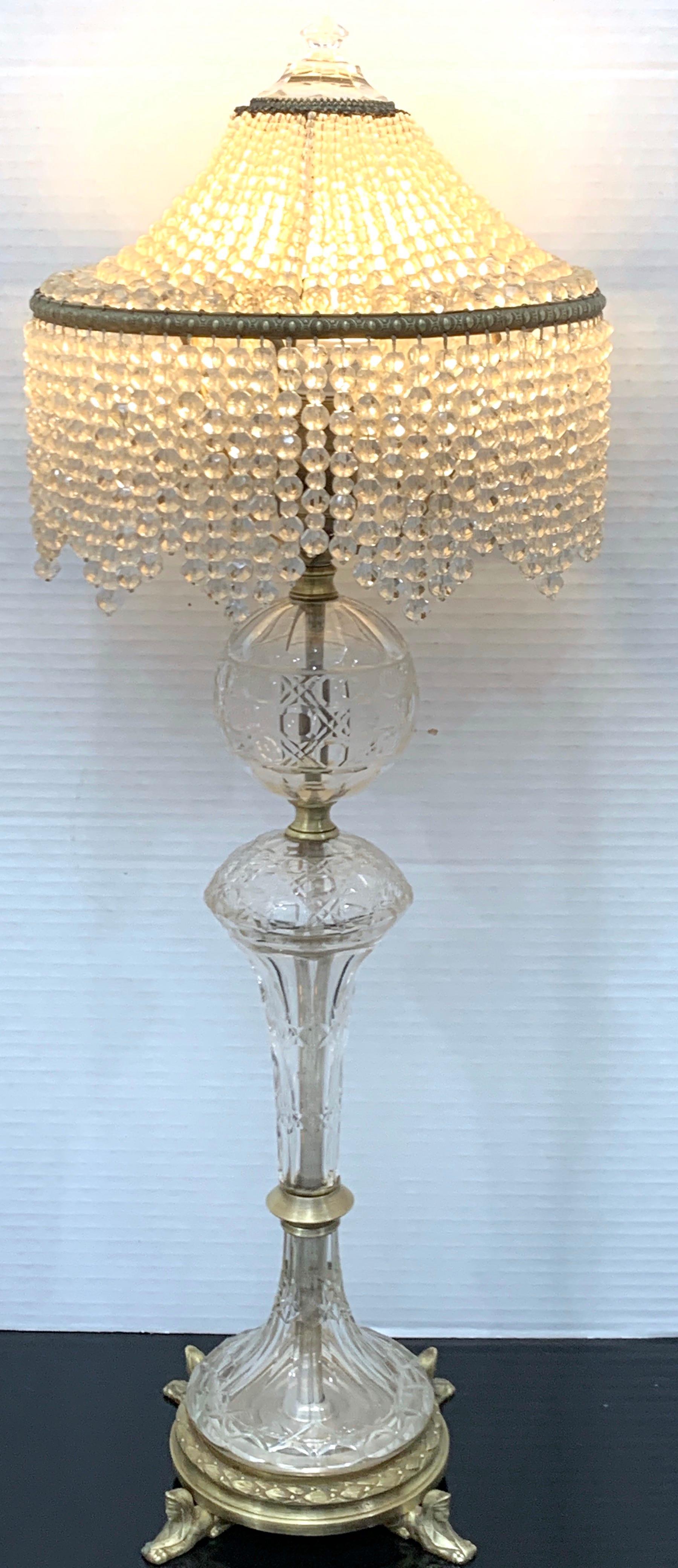 Austrian Art Deco Crystal & Bronze Boudoir Lamp, with Sphinx Feet 1