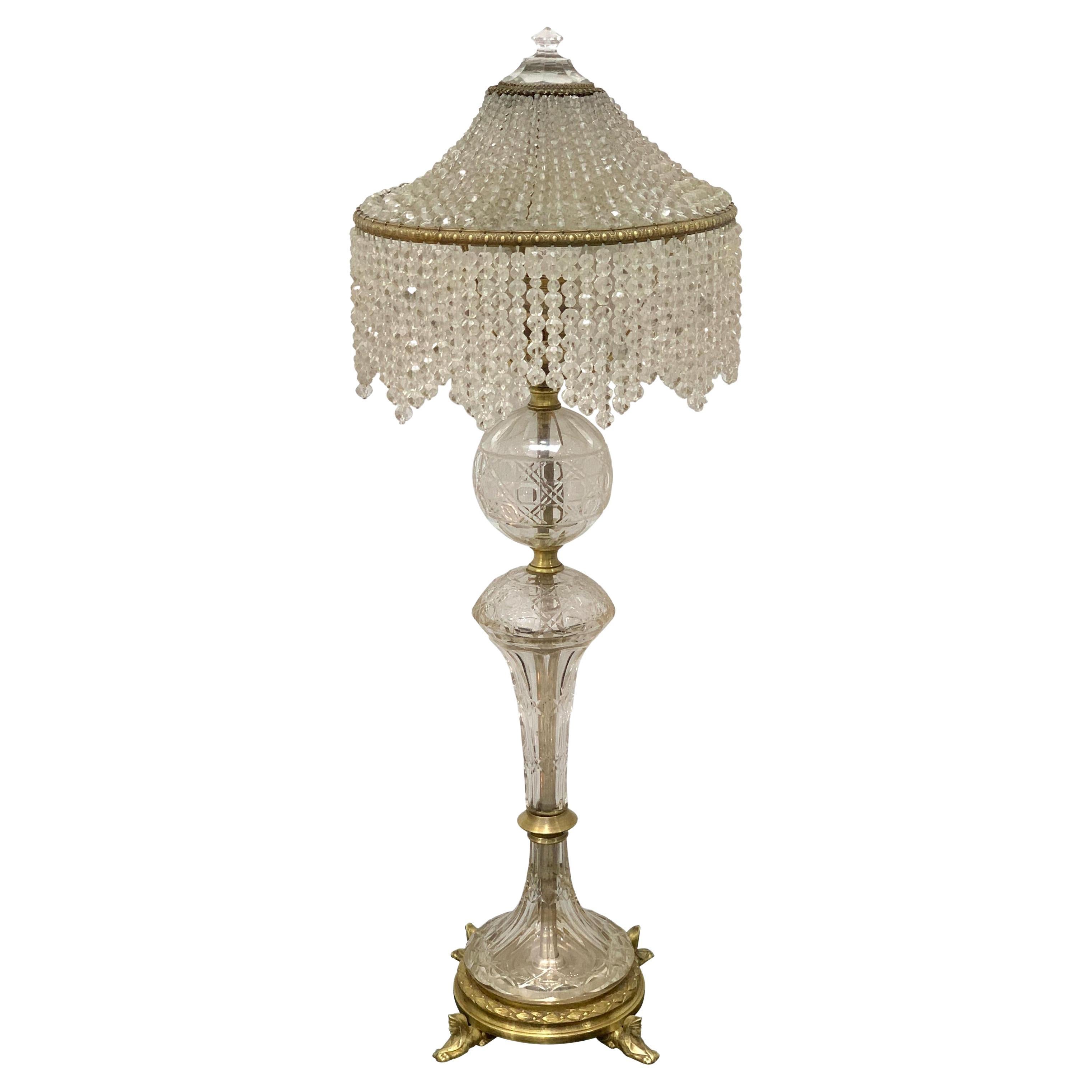 Austrian Art Deco Crystal & Bronze Boudoir Lamp, with Sphinx Feet