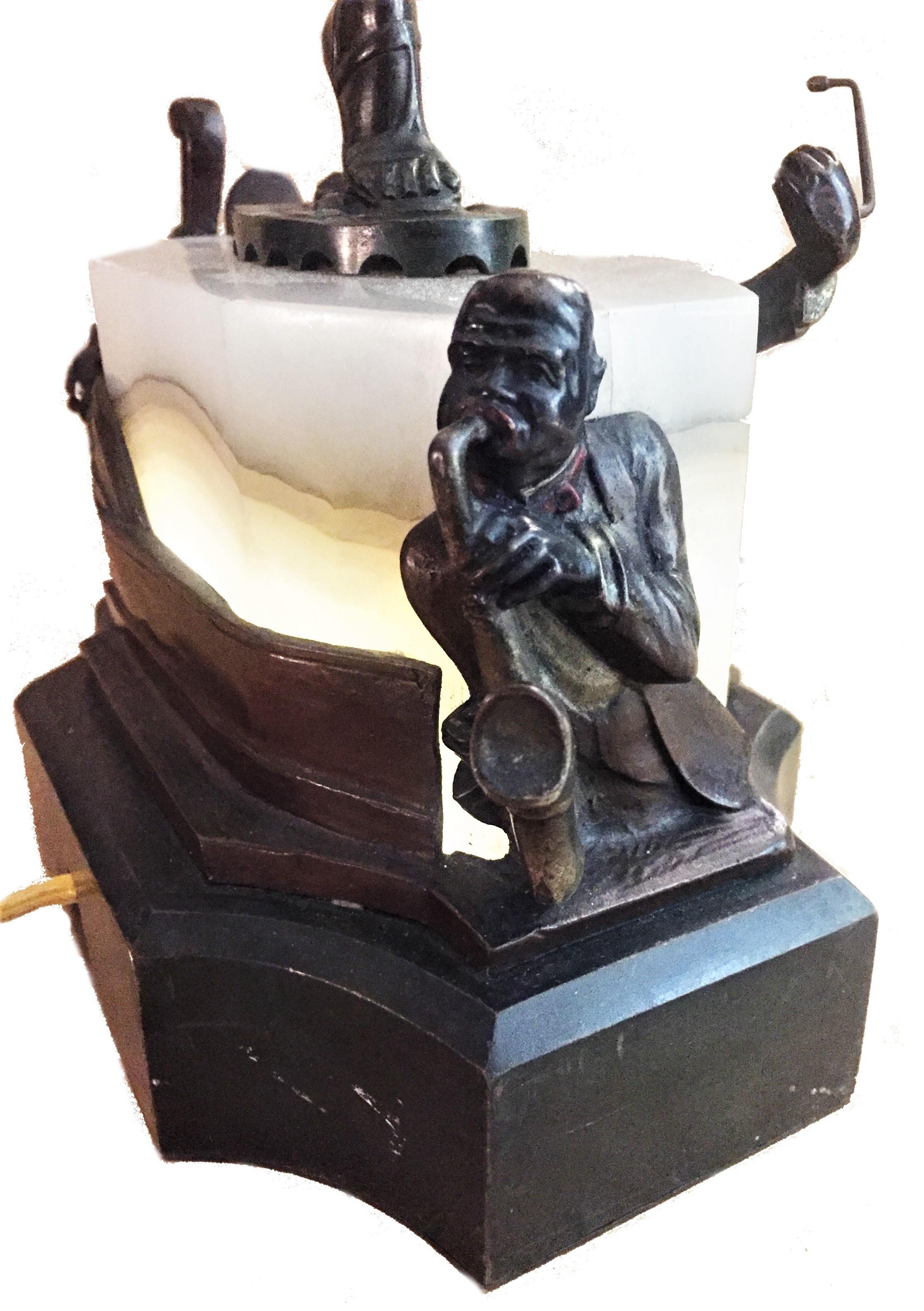 Austrian Art Deco, Dancer, Patinated Bronze, Onyx and Marble Lamp, circa 1920s For Sale 6